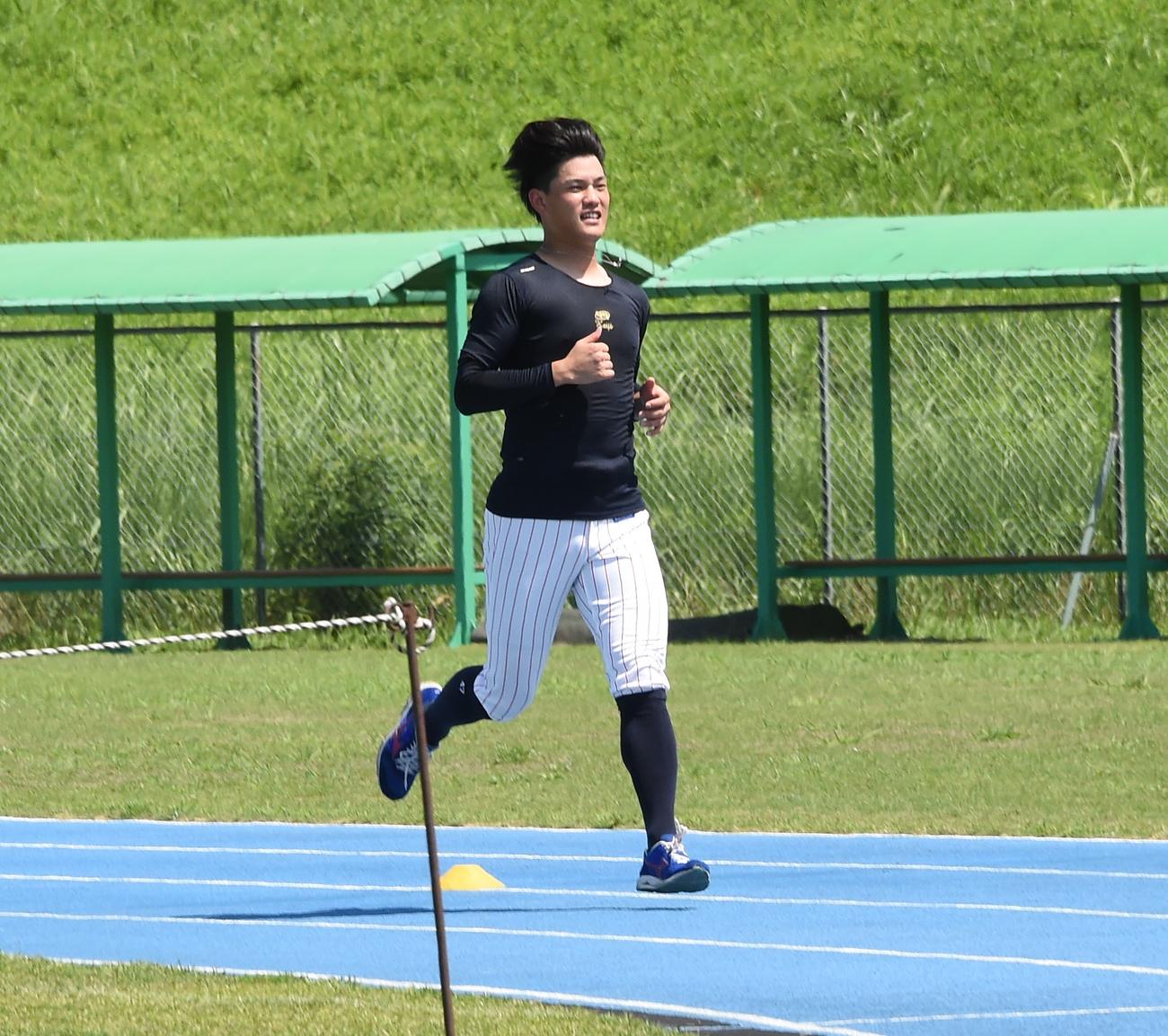 炎天下の中で走るヤクルト高橋（撮影・鈴木正章）