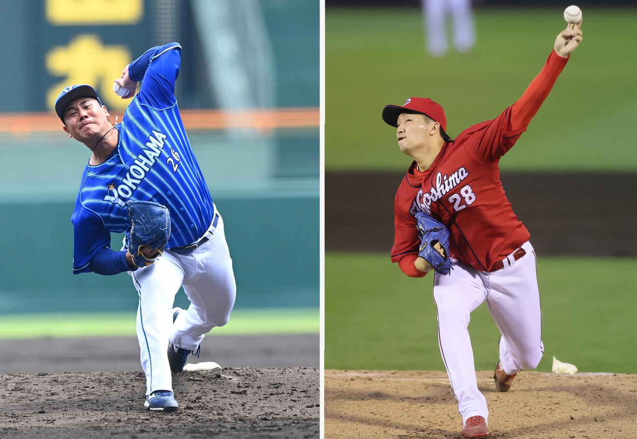 DeNA浜口遥大（左）と広島床田寛樹
