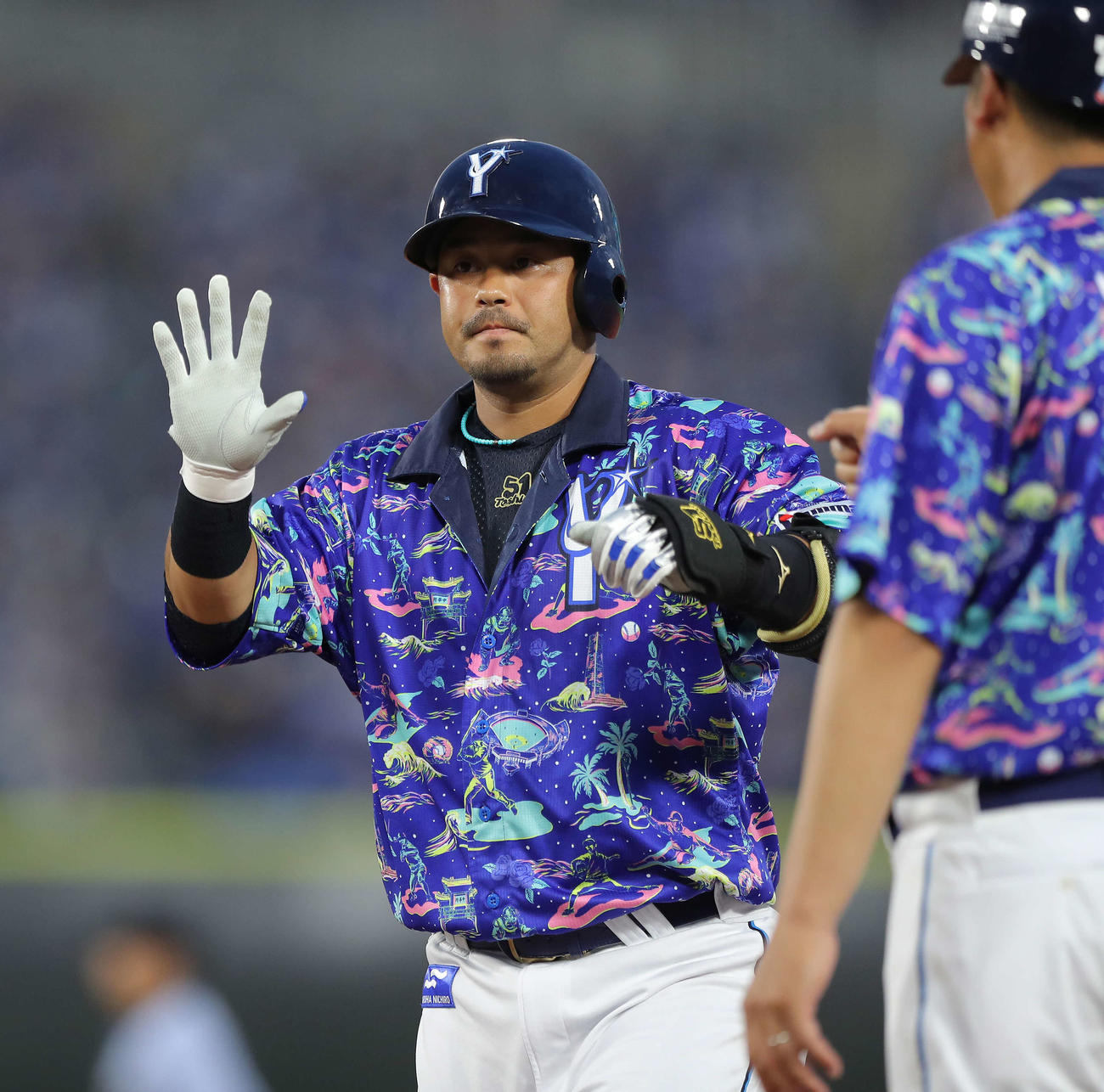 DeNA対広島　3回裏DeNA1死、左前打で出塁する宮崎（撮影・河田真司）