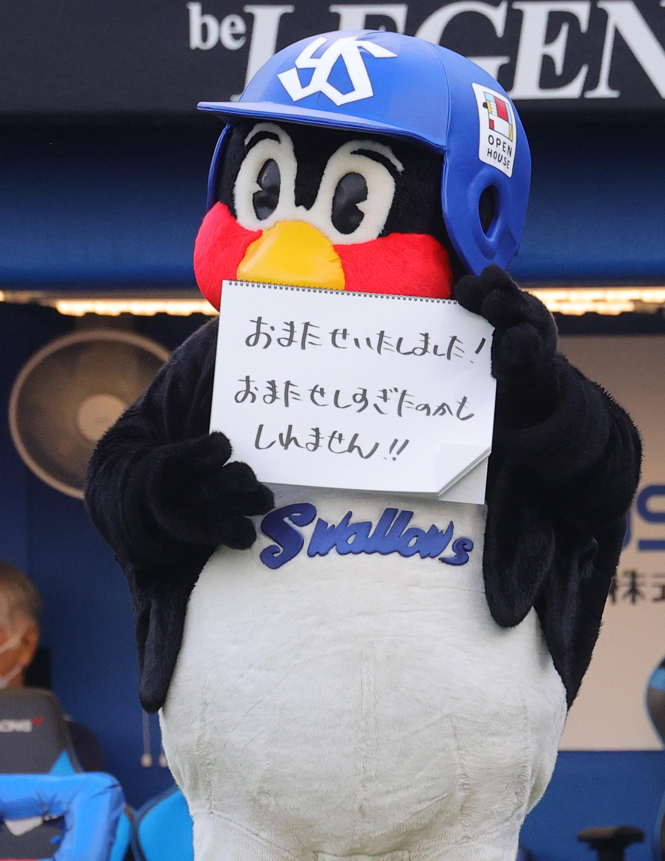 ヤクルト対中日　新型コロナウイルス感染からの復帰を報告するつば九郎（撮影・野上伸悟）