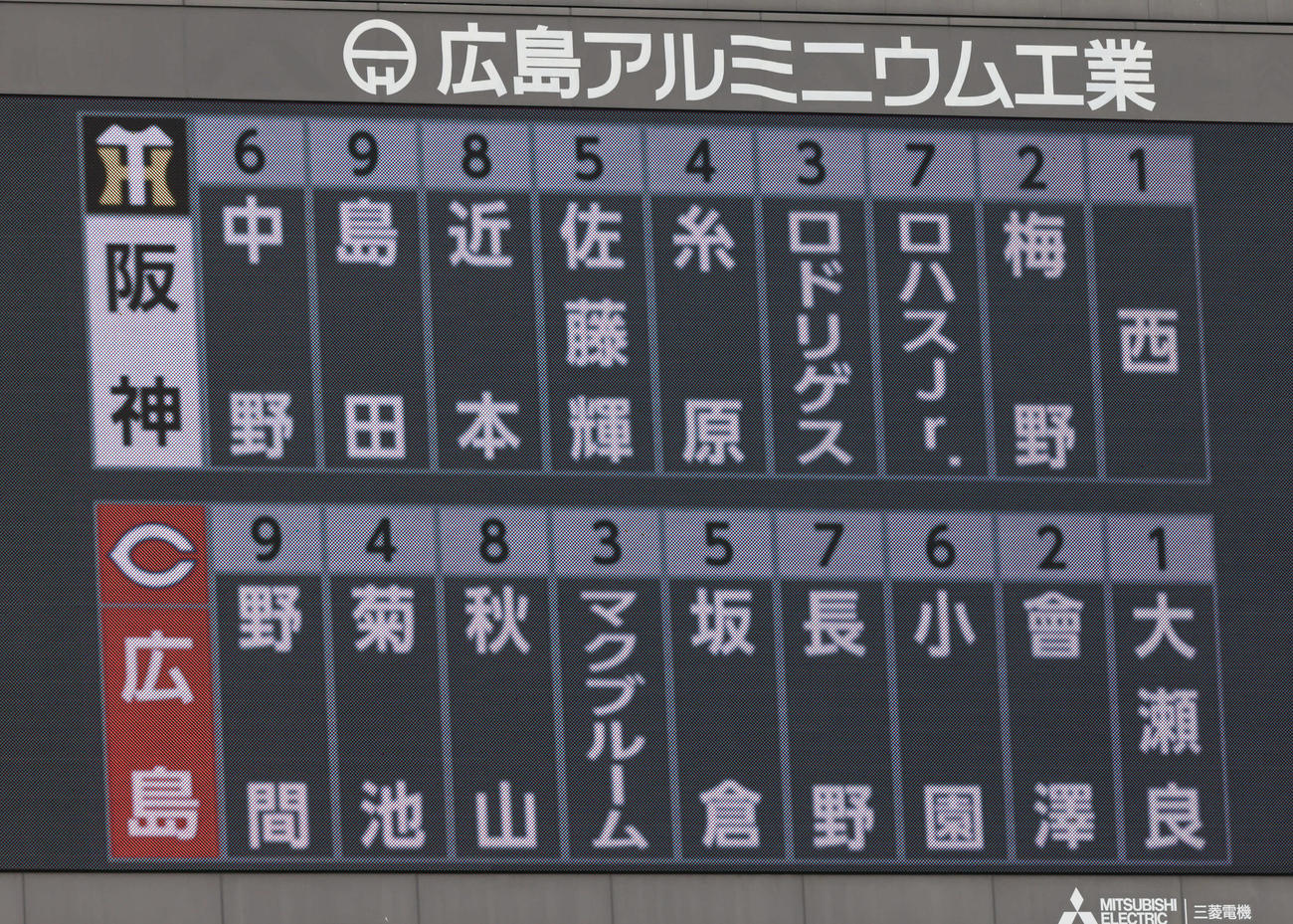 広島対阪神　両軍スタメン（撮影・加藤孝規）