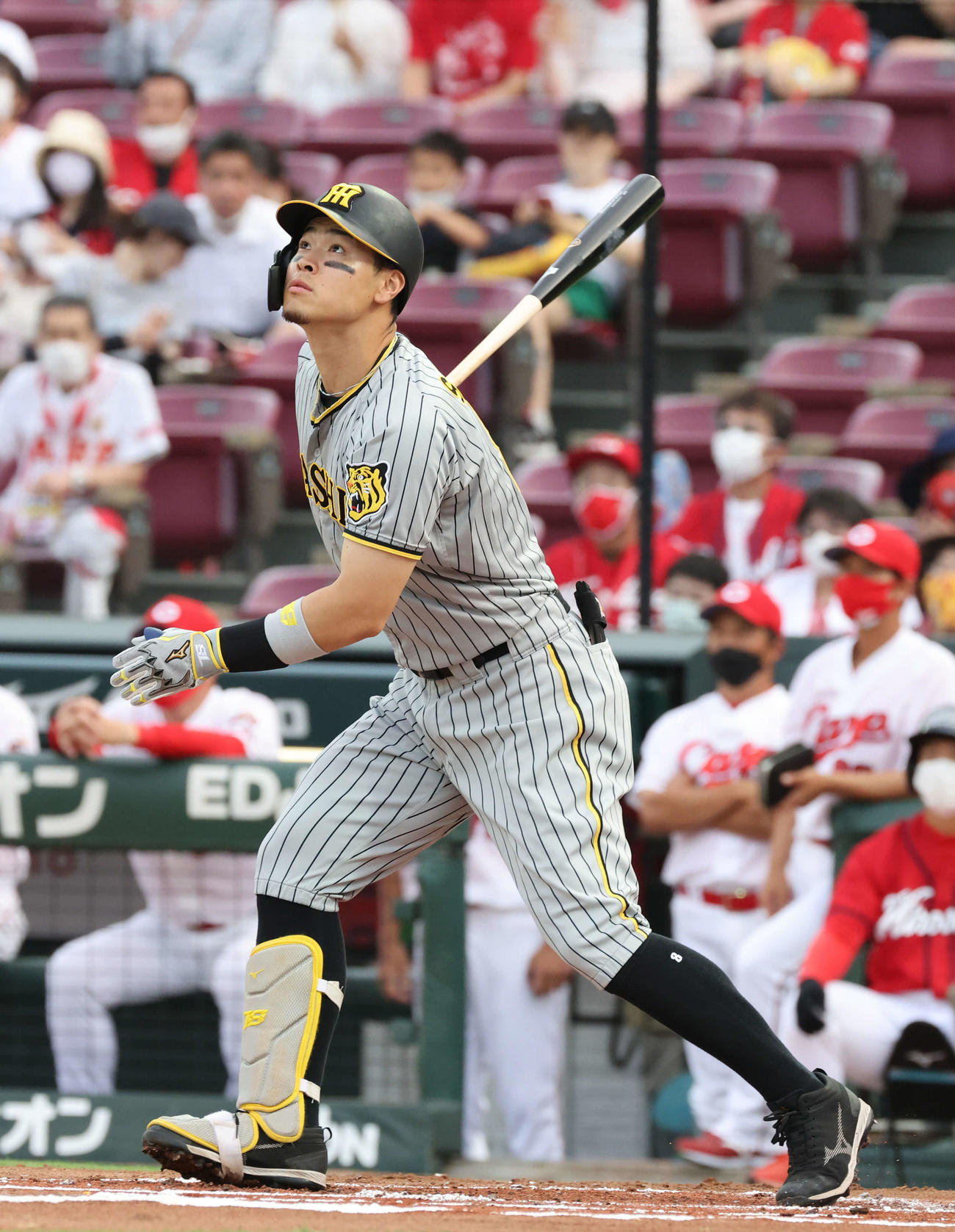広島対阪神　1回表阪神1死一、三塁、佐藤輝は先制左犠飛（撮影・加藤孝規）