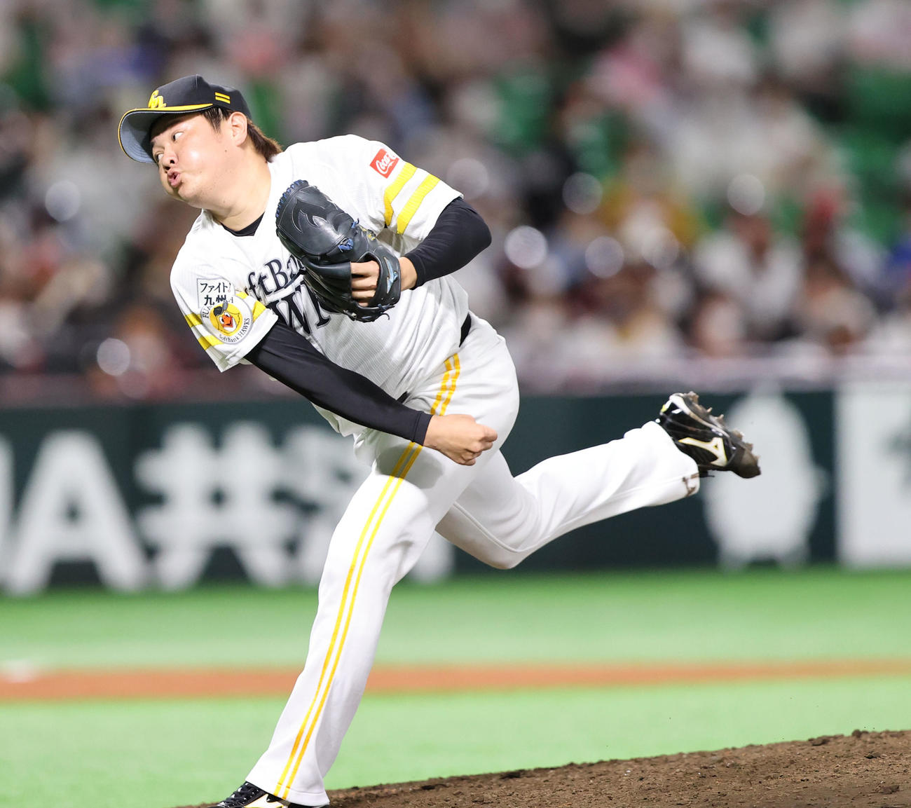 ソフトバンク対楽天　5番手として登板した津森（撮影・梅根麻紀）