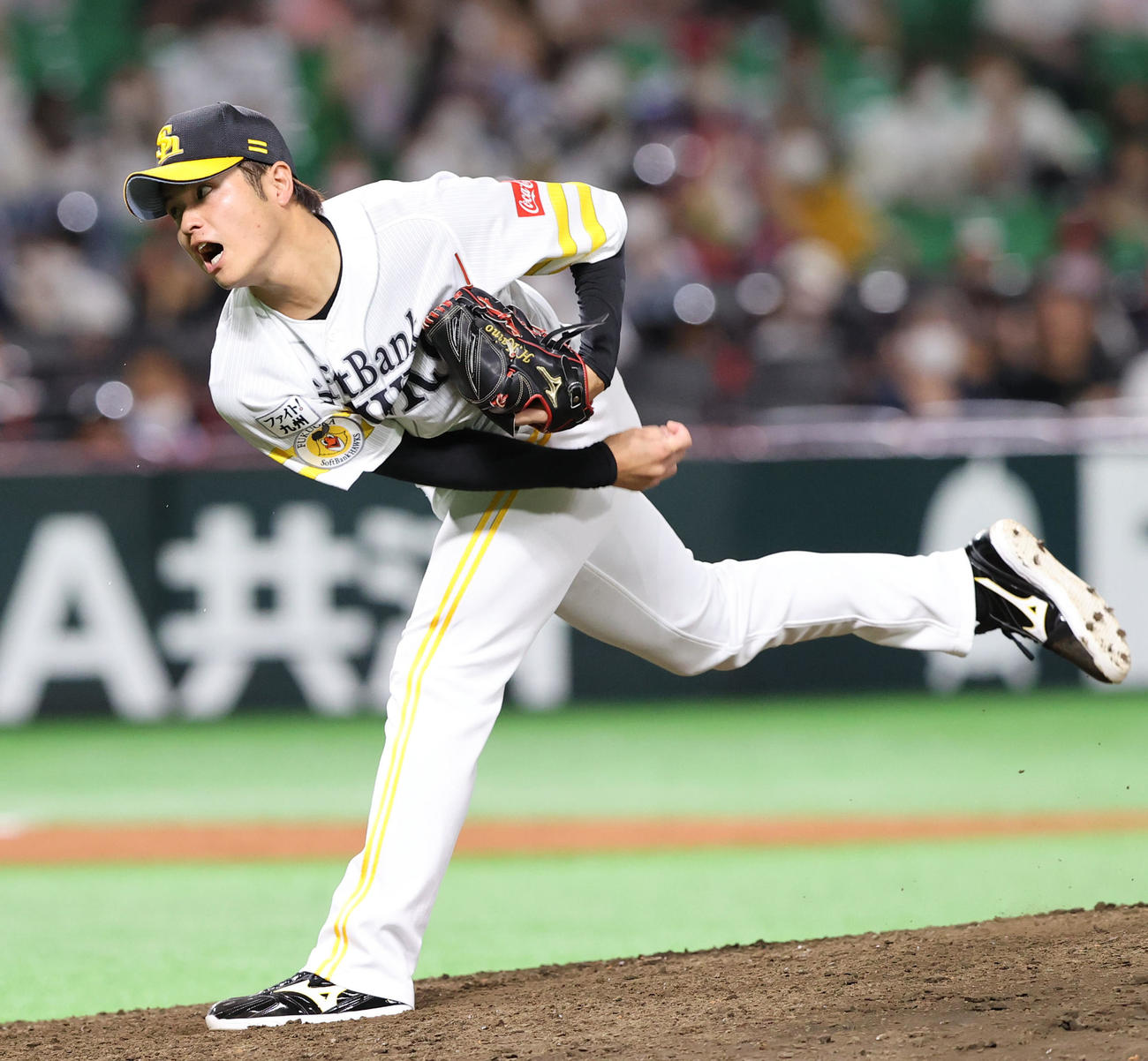 ソフトバンク対楽天　9回に登板した甲斐野（撮影・梅根麻紀）