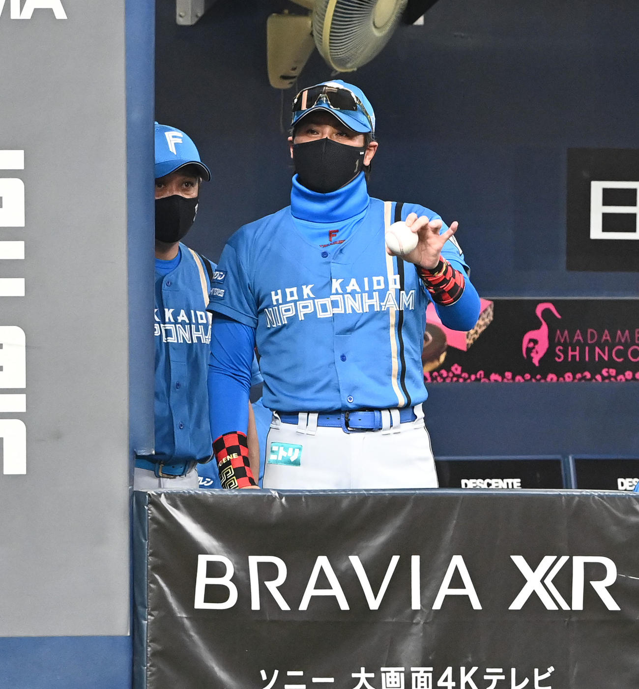 オリックス対日本ハム　9回表日本ハム1死、片岡のプロ初安打の可能性があるボールを持つ新庄監督（撮影・前岡正明）