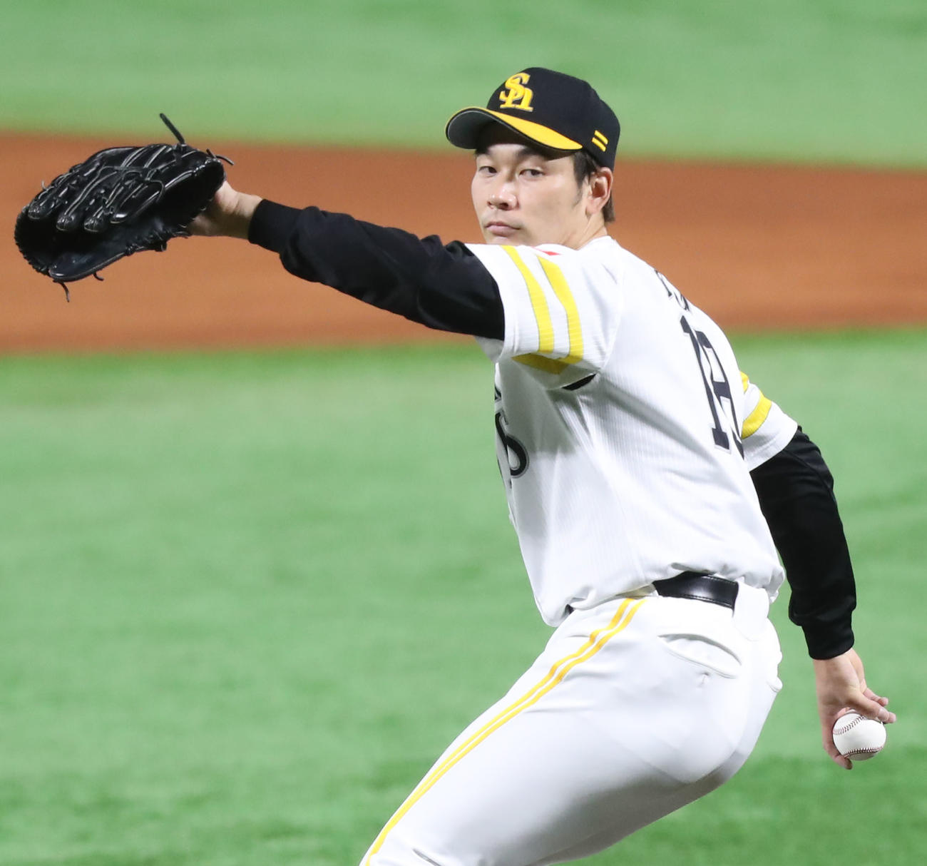ソフトバンク対楽天　ソフトバンク先発の武田翔太（撮影・屋方直哉）