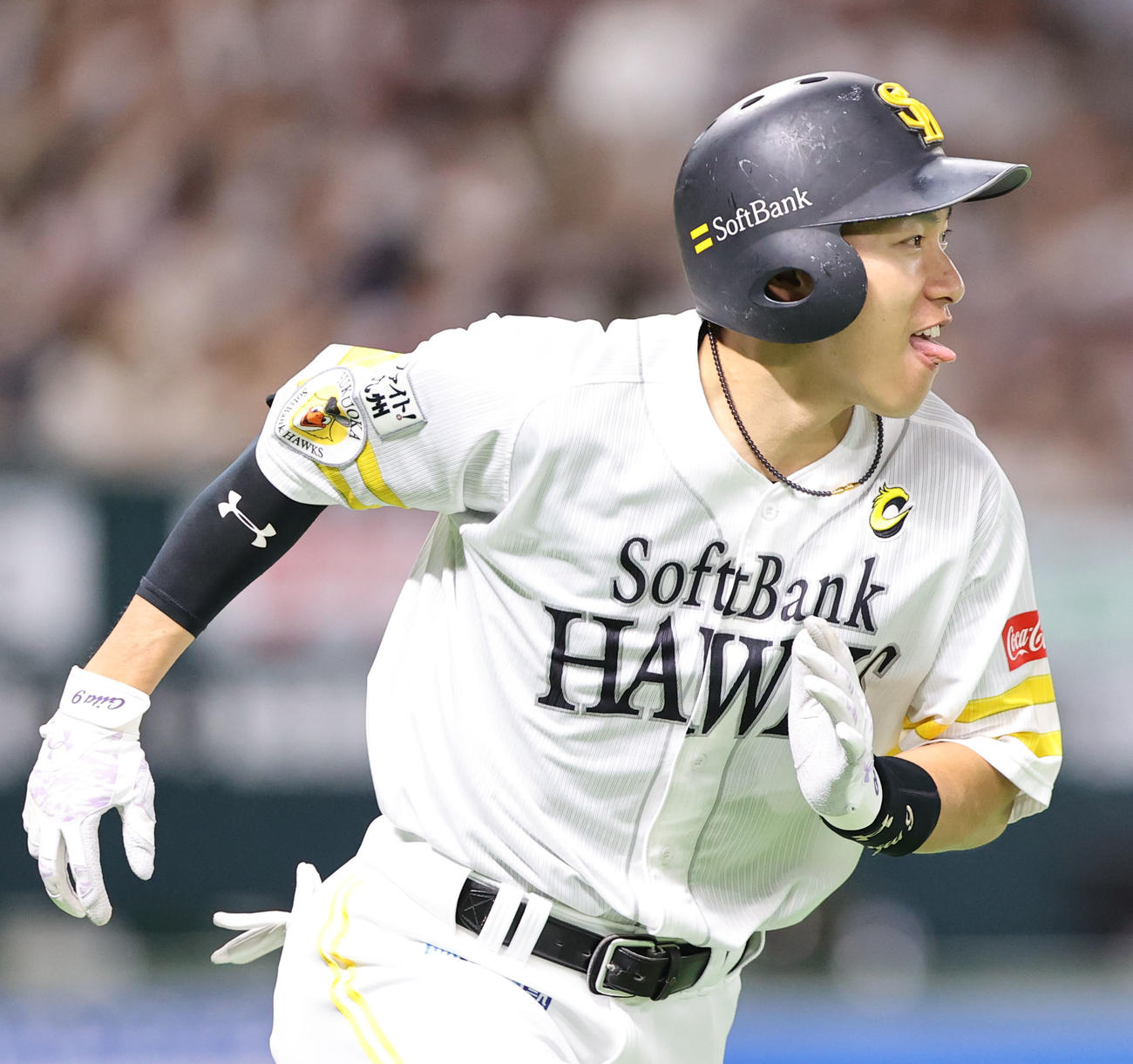 ソフトバンク対楽天　5回裏ソフトバンク2死一、三塁、柳田悠岐は中前に適時打を放つ（撮影・梅根麻紀）