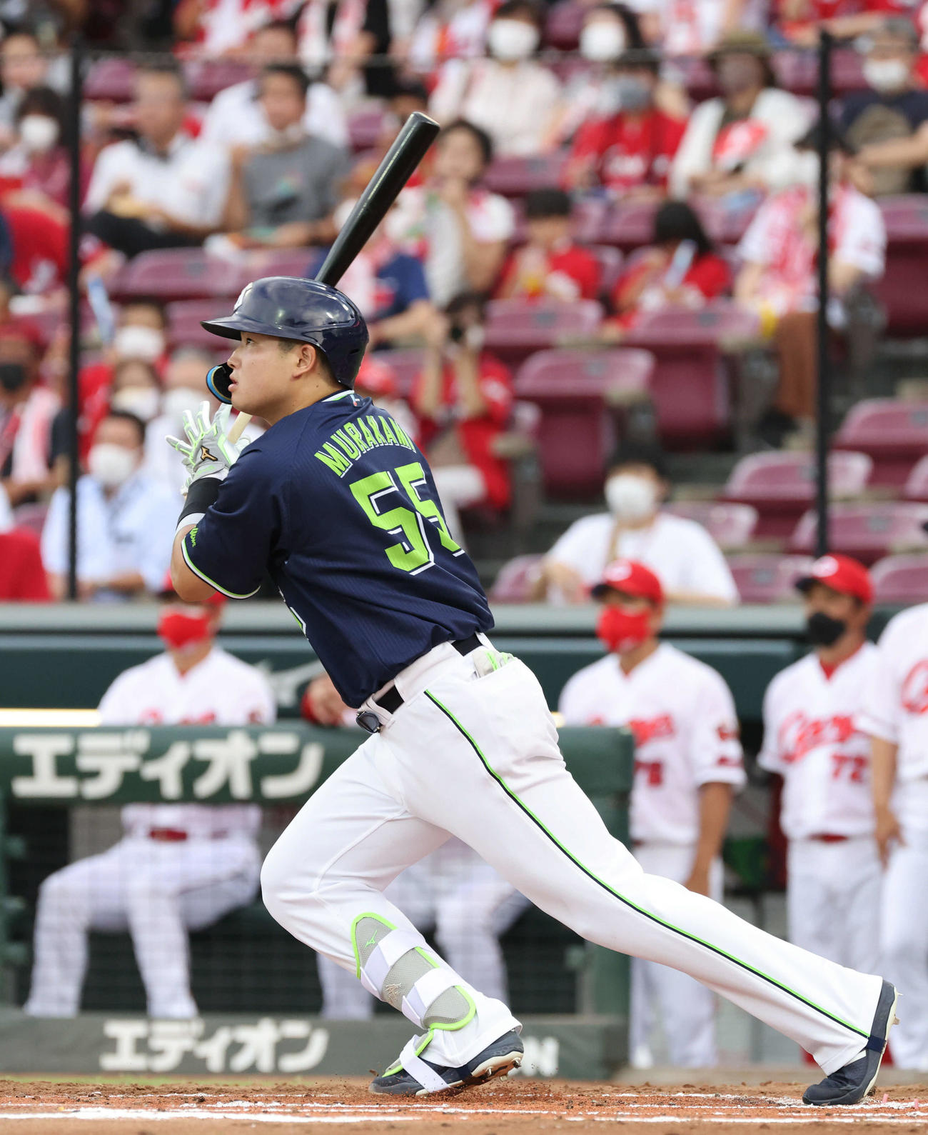 広島対ヤクルト　2回表ヤクルト無死、村上宗隆は中前打を放つ（撮影・加藤孝規）
