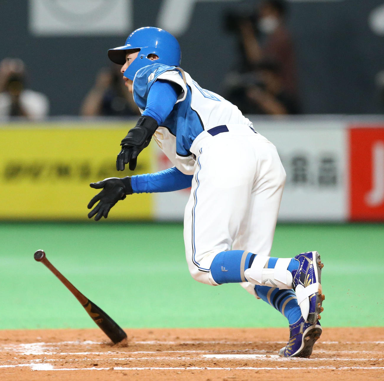 日本ハム対西武　5回裏日本ハム1死一、三塁、梅林は左前適時打を放つ（撮影・佐藤翔太）