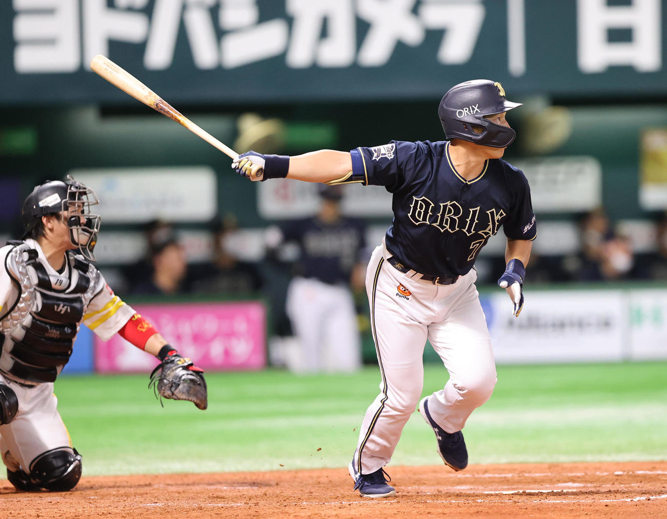 ソフトバンク対オリックス　5回表オリックス1死、吉田正尚は左中間に同点本塁打を放つ（撮影・梅根麻紀）