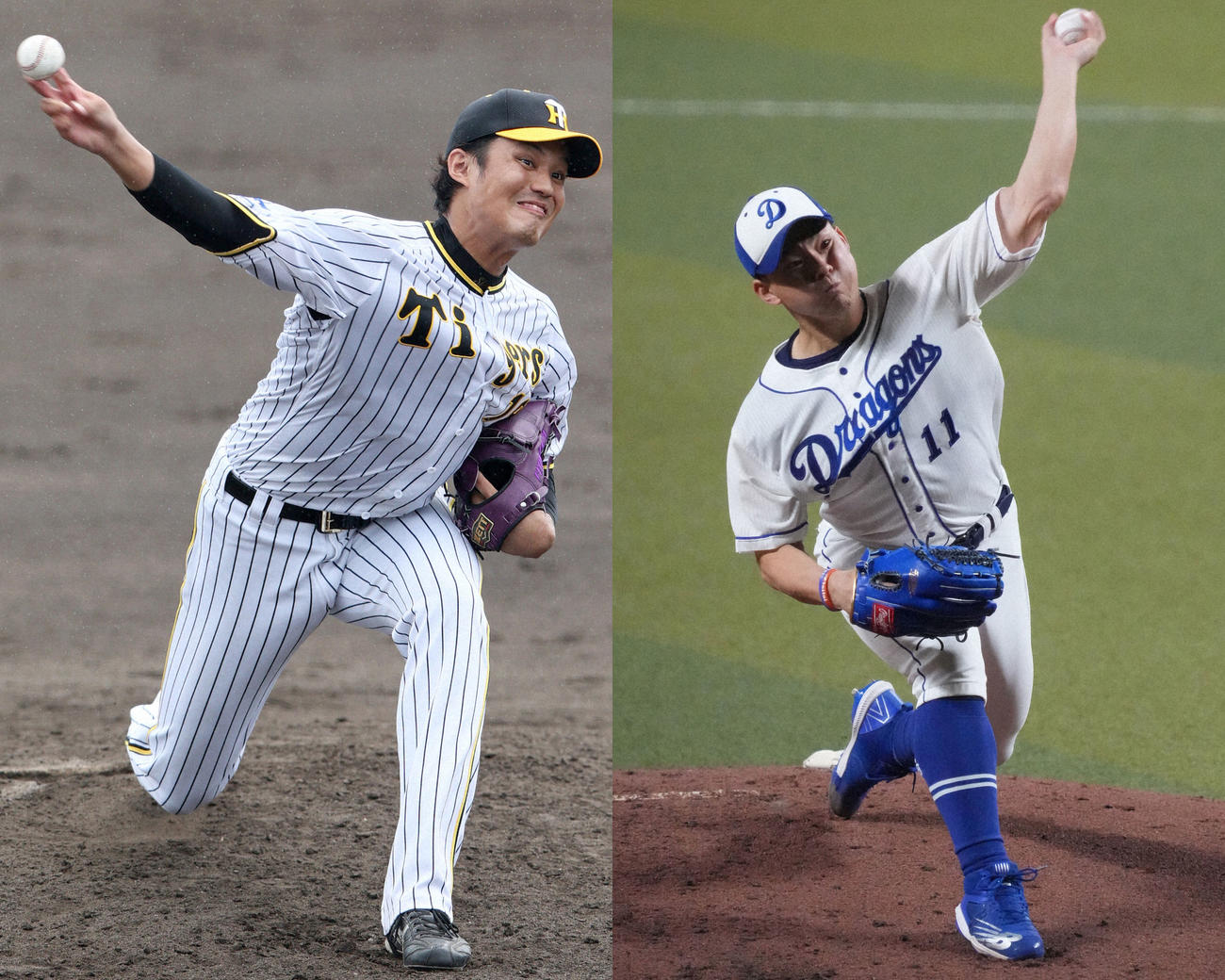 阪神藤浪晋太郎と中日小笠原慎之介（右）