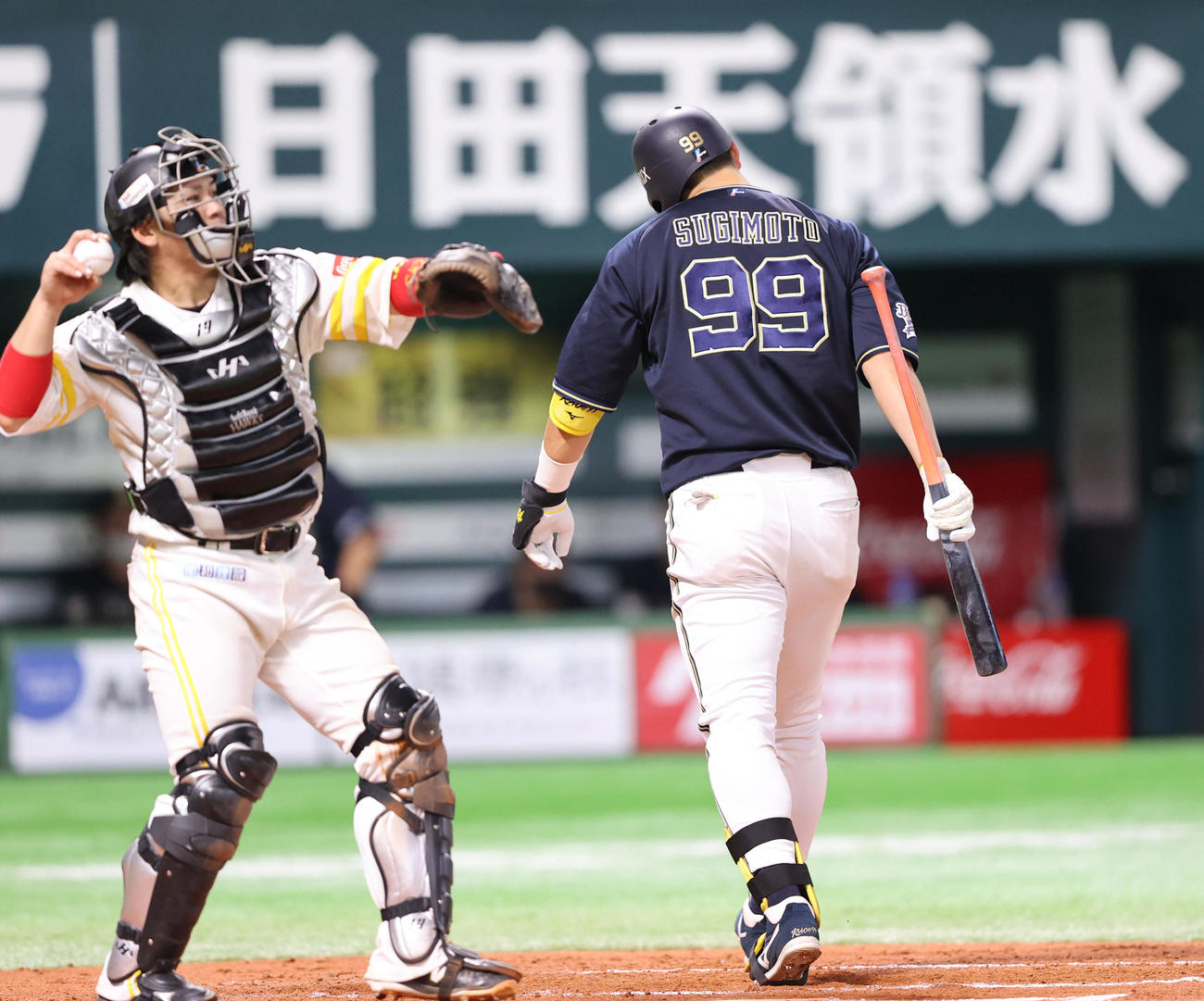 ソフトバンク対オリックス　7回表オリックス1死一塁、杉本は空振りの三振に終わる（撮影・梅根麻紀）