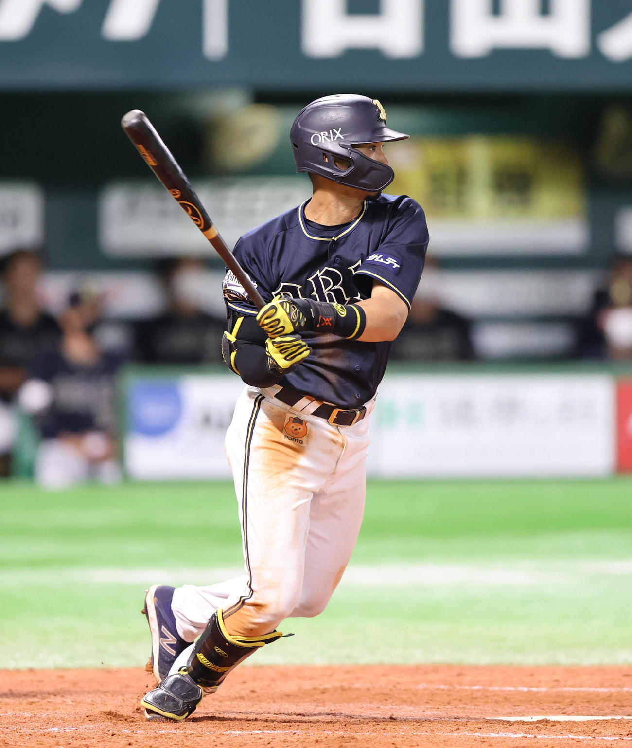 ソフトバンク対オリックス　4回表オリックス2死二、三塁、宗佑磨は中前適時打を放つ（撮影・梅根麻紀）