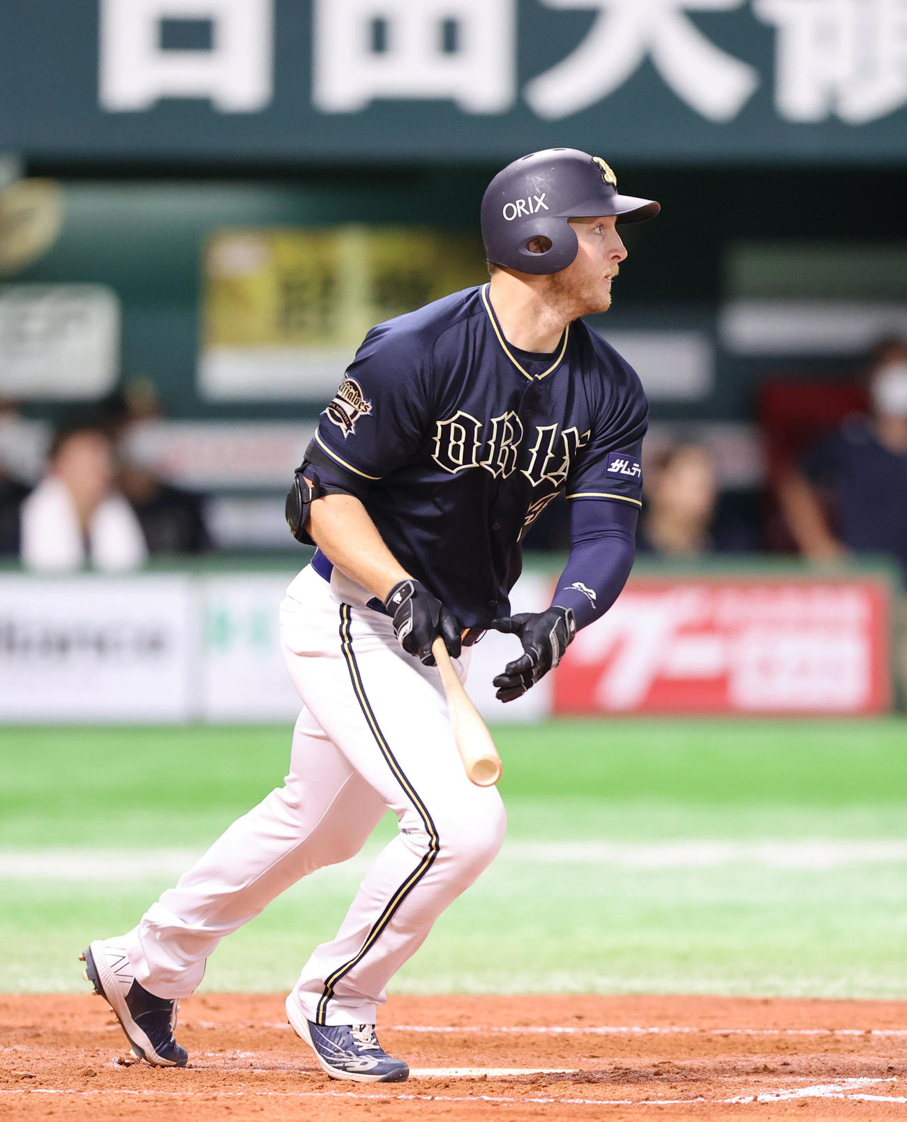 ソフトバンク対オリックス　4回表オリックス1死二塁、マッカーシーは中前安打を放つ（撮影・梅根麻紀）