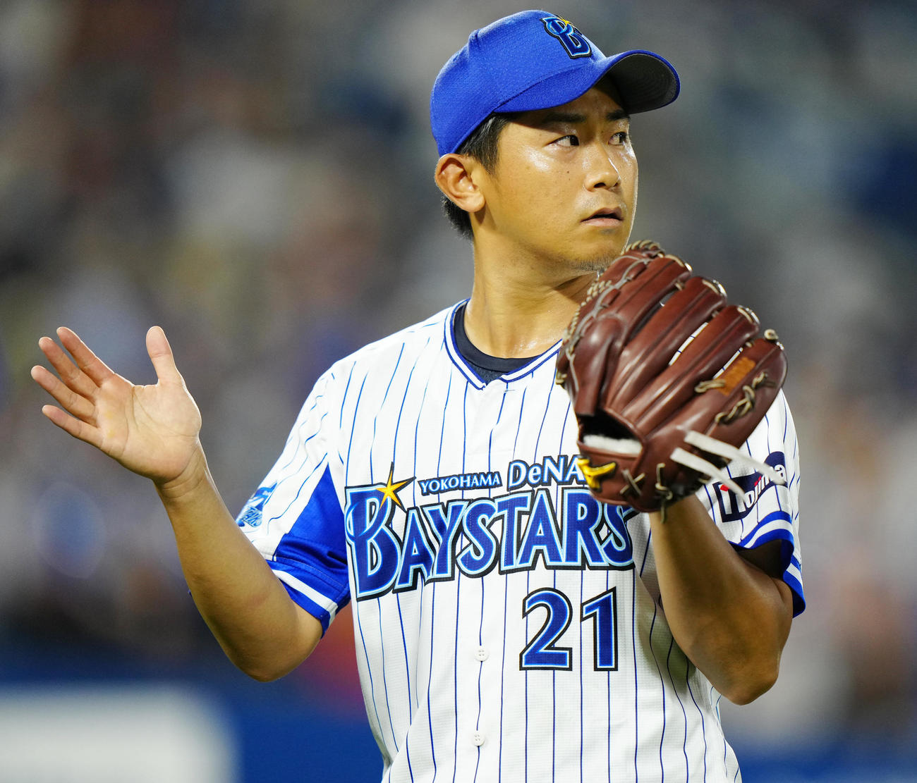 DeNA対巨人　6回表終了後、ベンチに引き揚げるDeNA先発の今永（撮影・江口和貴）