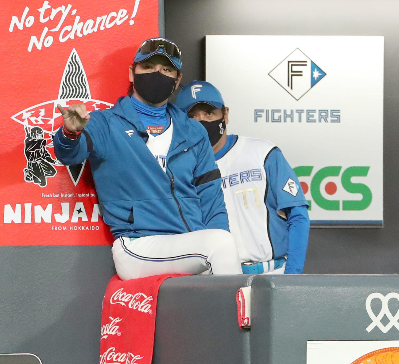 日本ハム対楽天　楽天ベンチを見つめる新庄監督（撮影・佐藤翔太）