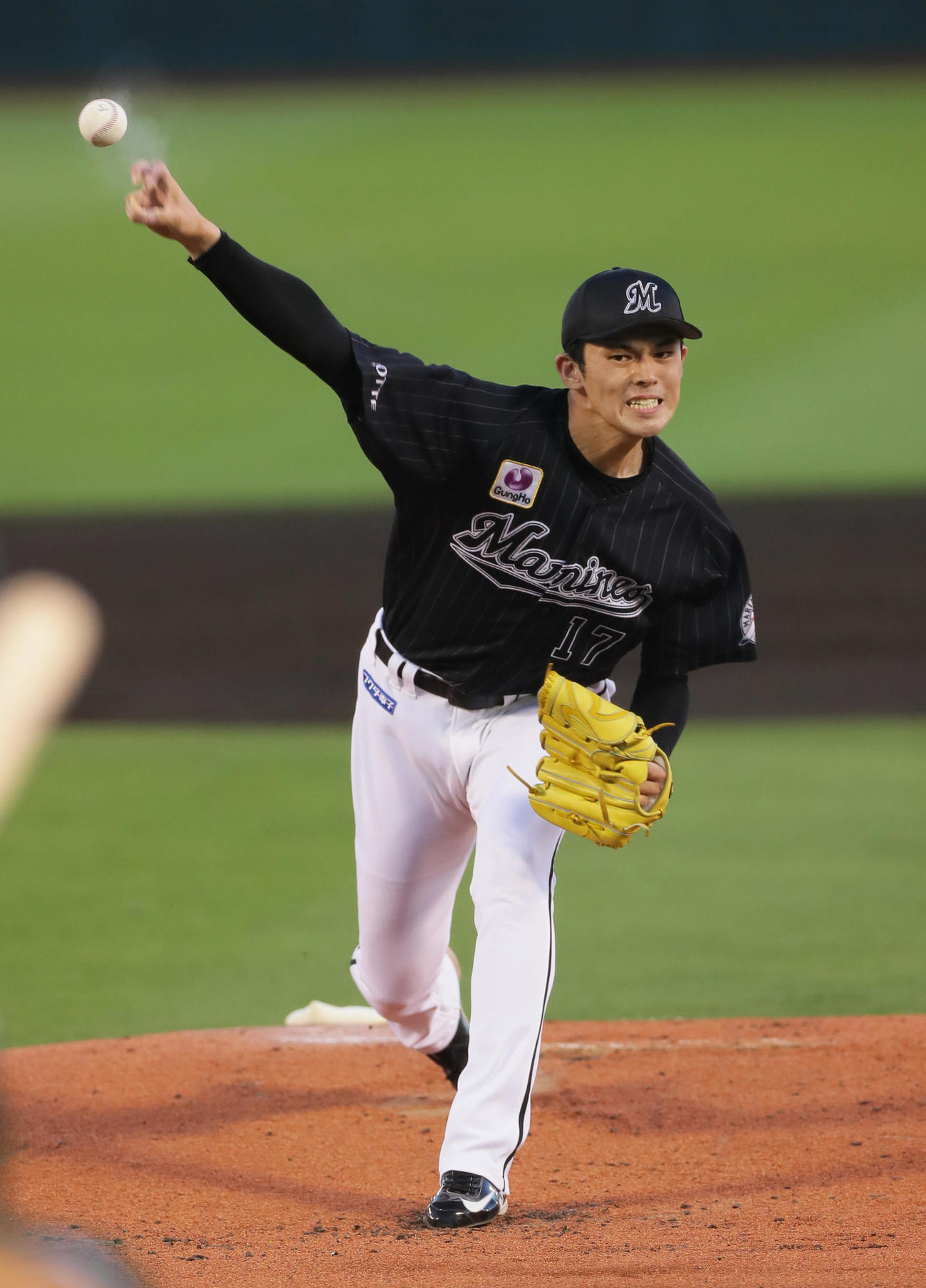 楽天対ロッテ　ロッテ先発の佐々木朗（撮影・足立雅史）