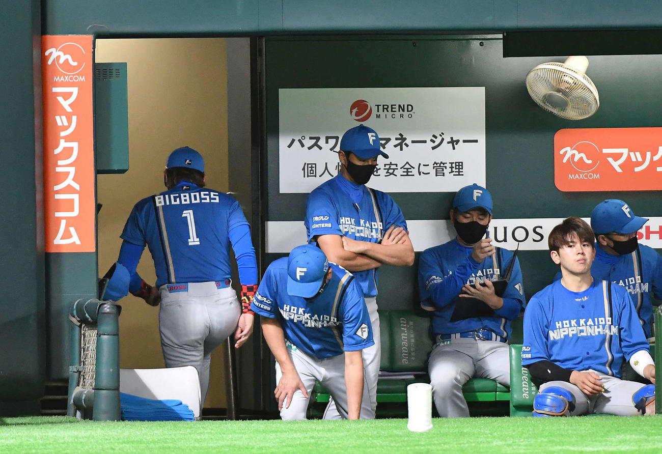 ソフトバンク対日本ハム　ソフトバンクに敗れ、引き揚げる新庄監督（左端）（撮影・岩下翔太）