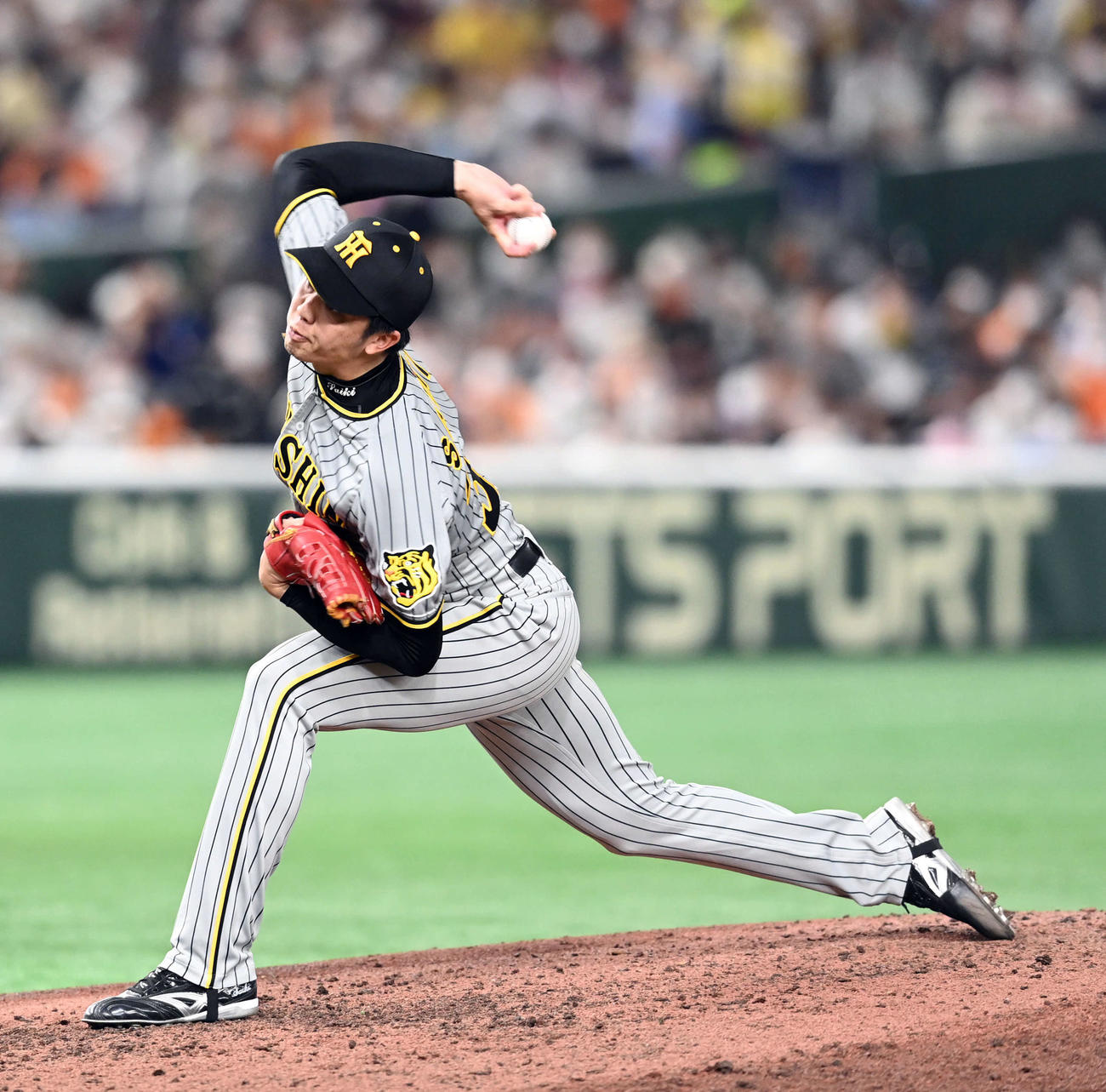 巨人対阪神　力投する阪神の先発才木（撮影・たえ見朱実）