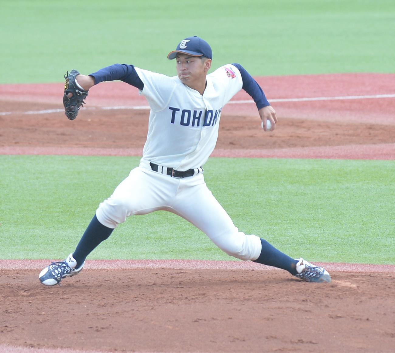 5回無失点と好投した東北福祉大・坂根（撮影・佐藤究）