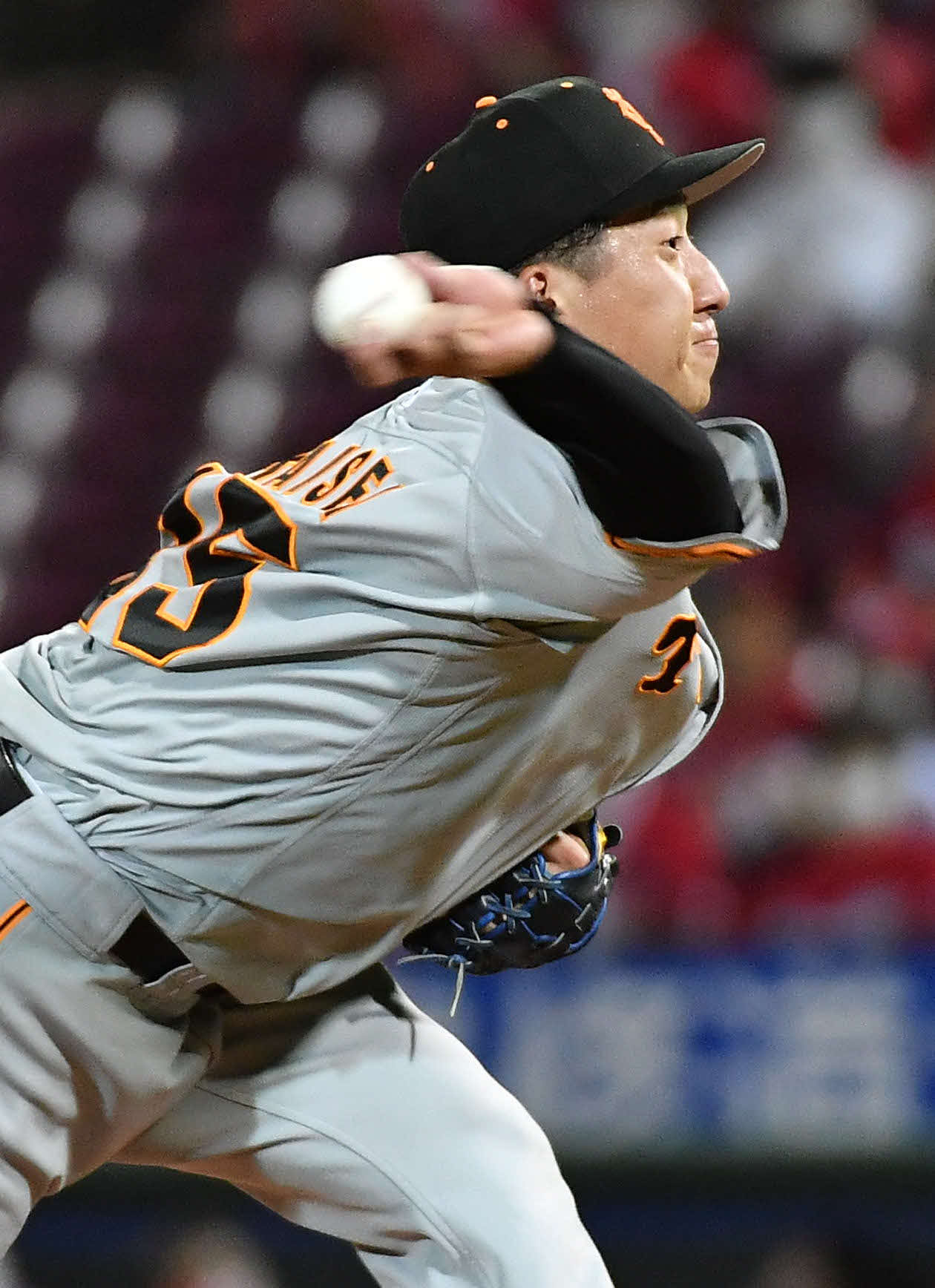 広島対巨人　9回裏から登板した、巨人5番手の大勢（撮影・岩下翔太）