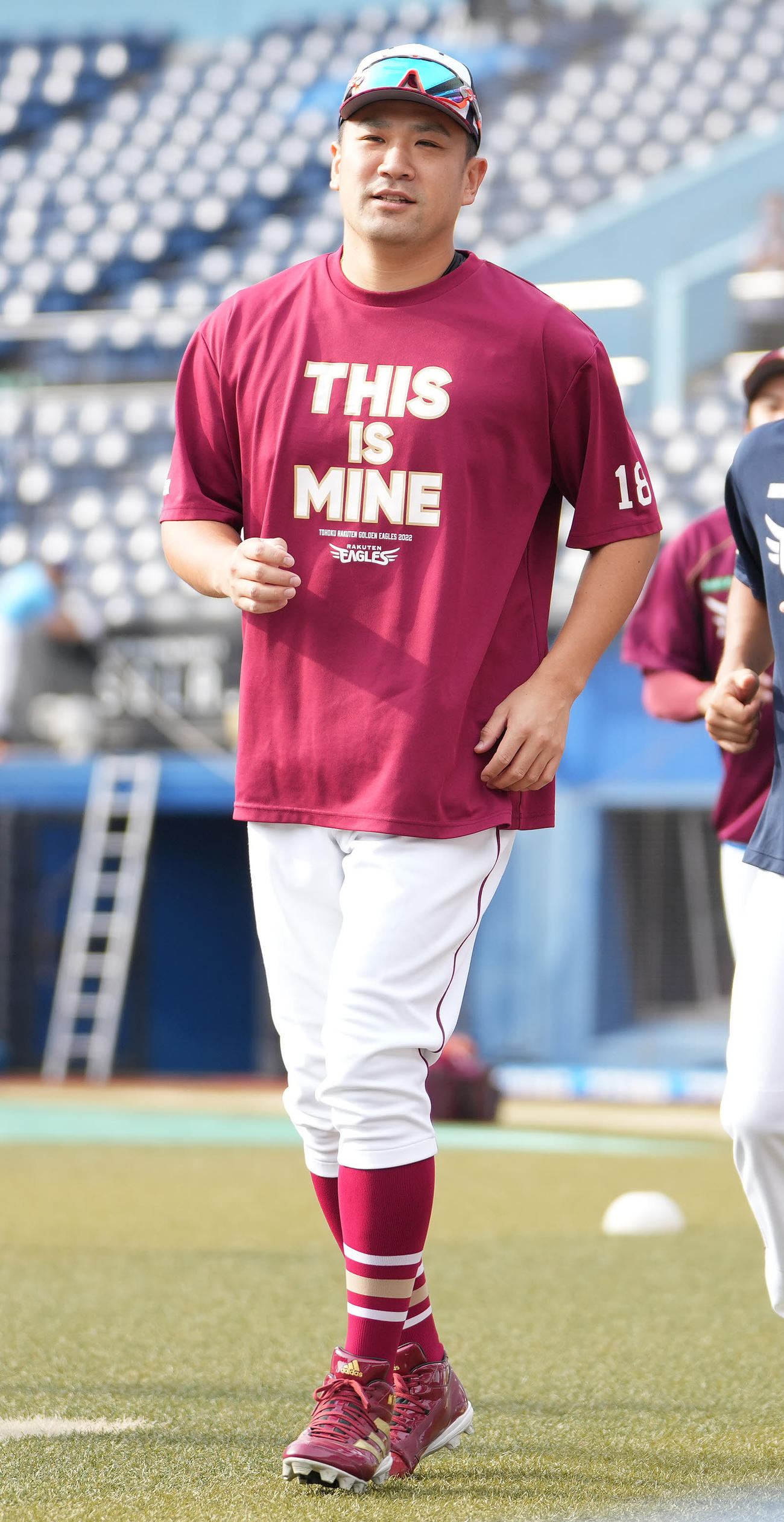 ロッテ対楽天　試合前練習で汗を流す楽天田中将（2022年8月26日撮影）