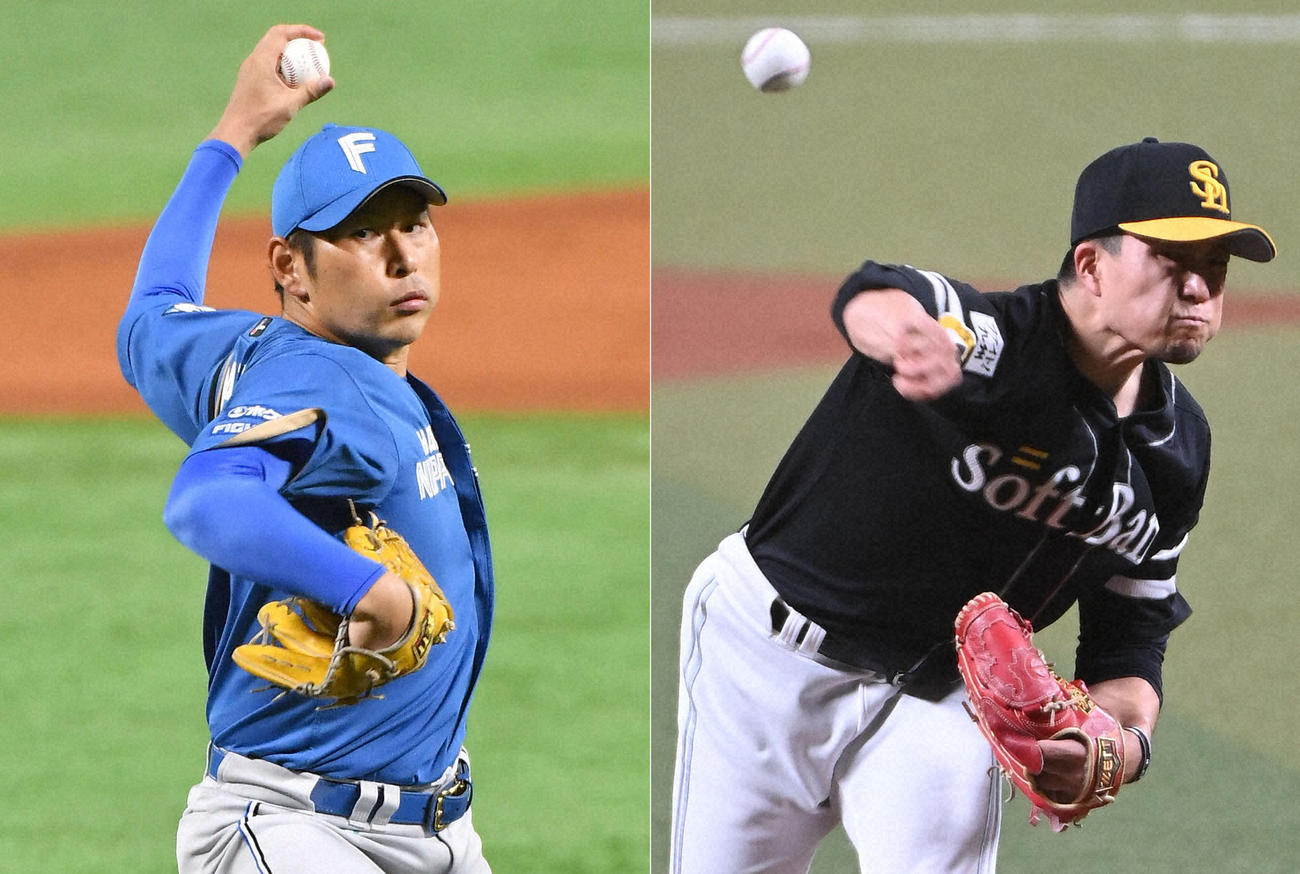 日本ハム加藤貴之（左）、ソフトバンク千賀滉大