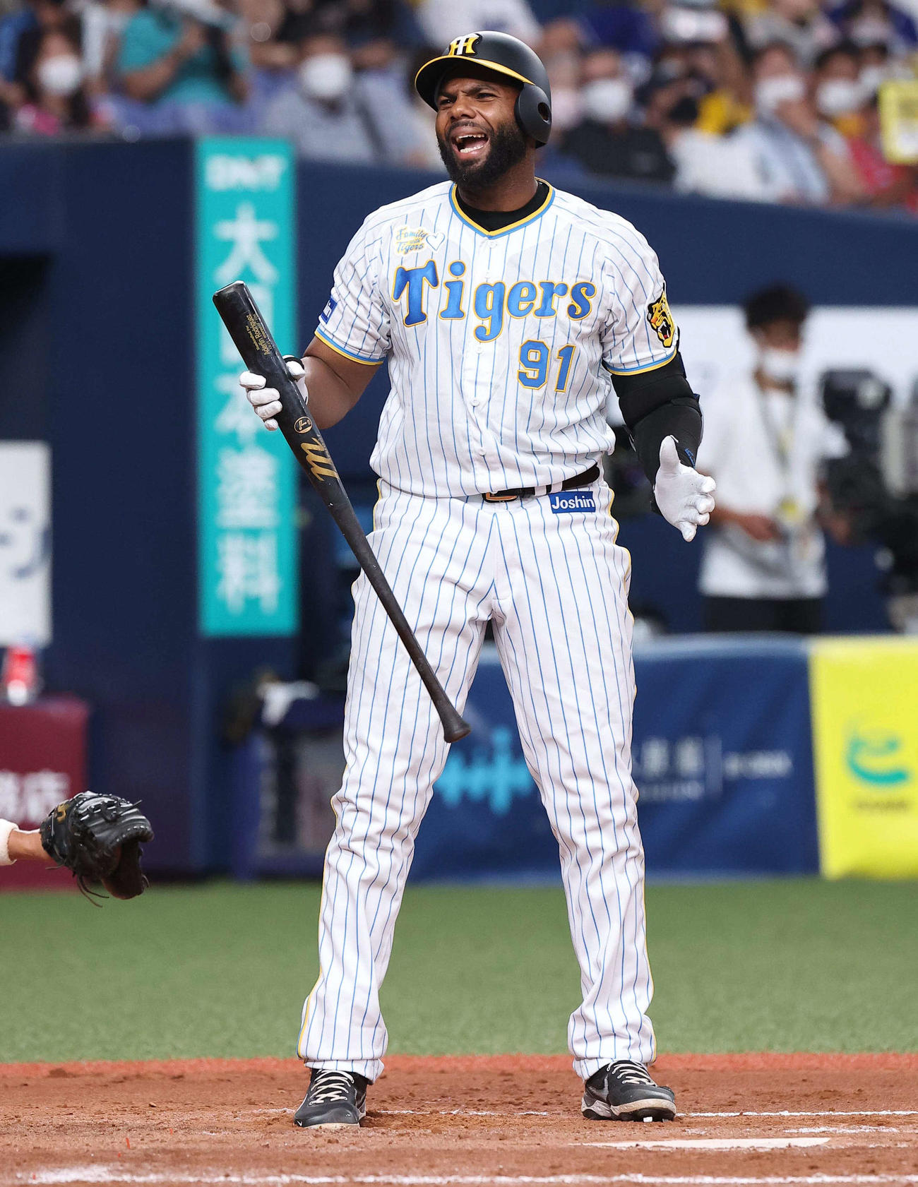 見逃し三振に倒れ悔しそうな表情を見せるロドリゲス（2022年8月14日撮影）