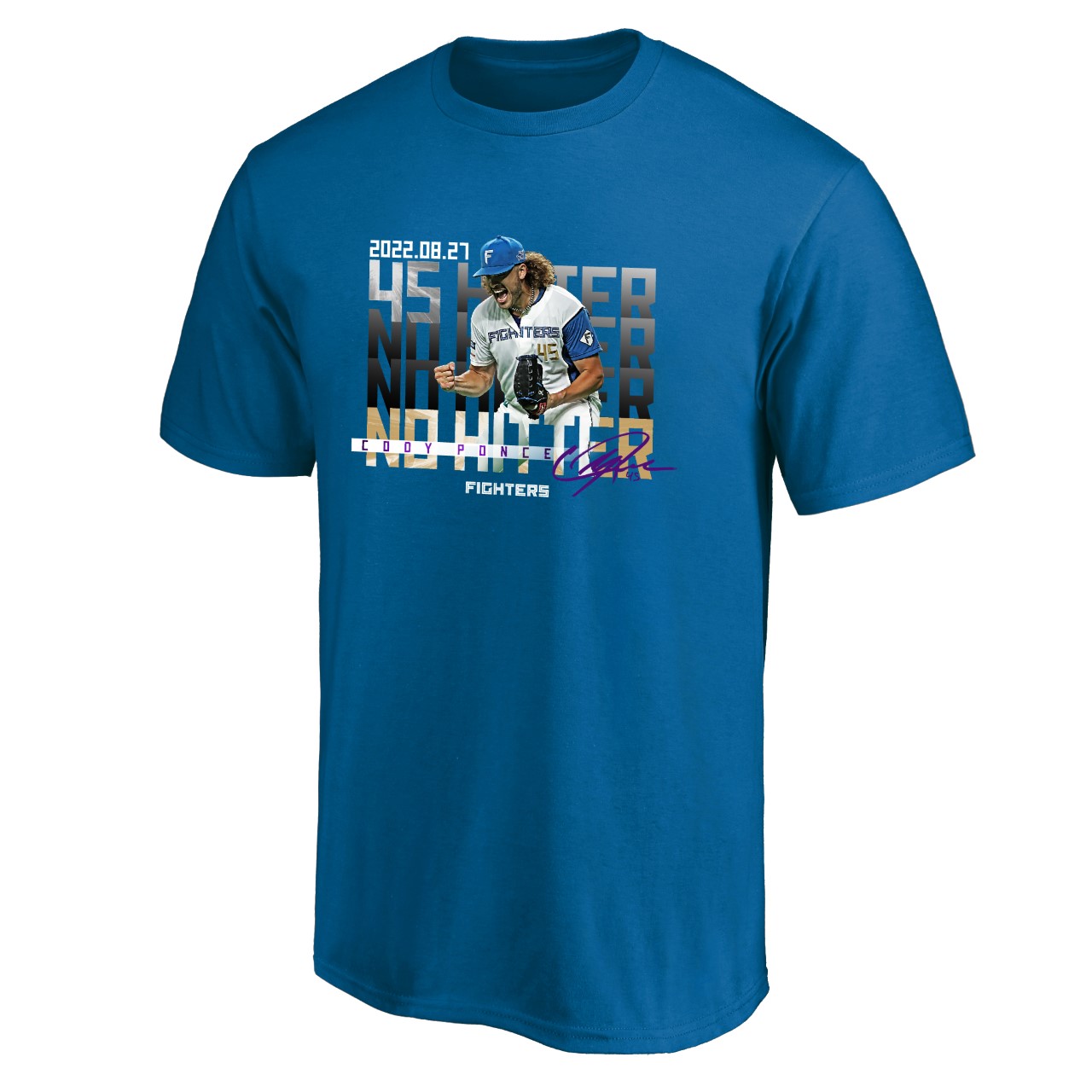 ノーヒットノーランを達成した日本ハム・ポンセの記念Tシャツ（球団提供）