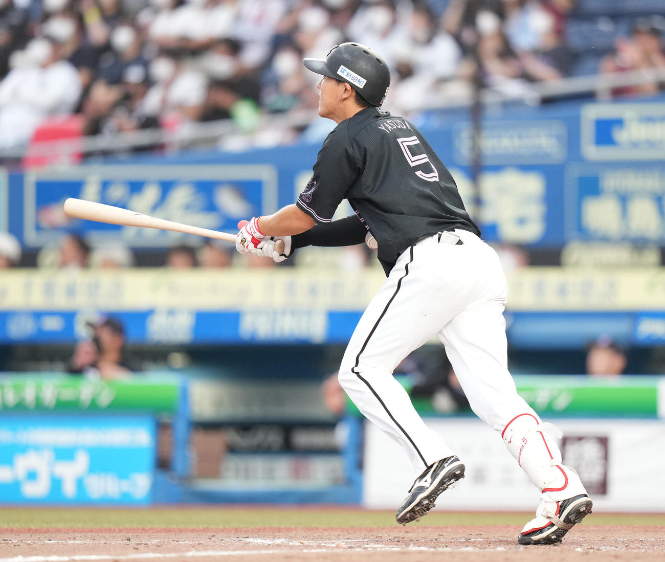 ロッテ対楽天　5回裏ロッテ1死二塁、右越え2点本塁打を放つ安田（撮影・鈴木みどり）
