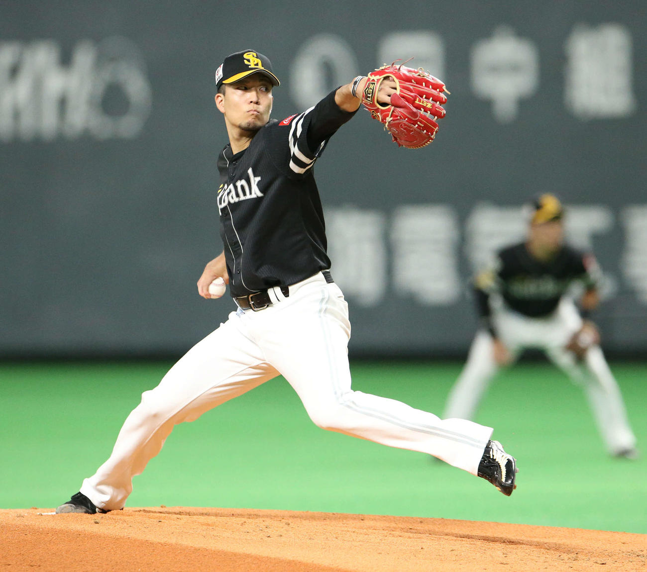 日本ハム対ソフトバンク　ソフトバンク先発の千賀（撮影・佐藤翔太）