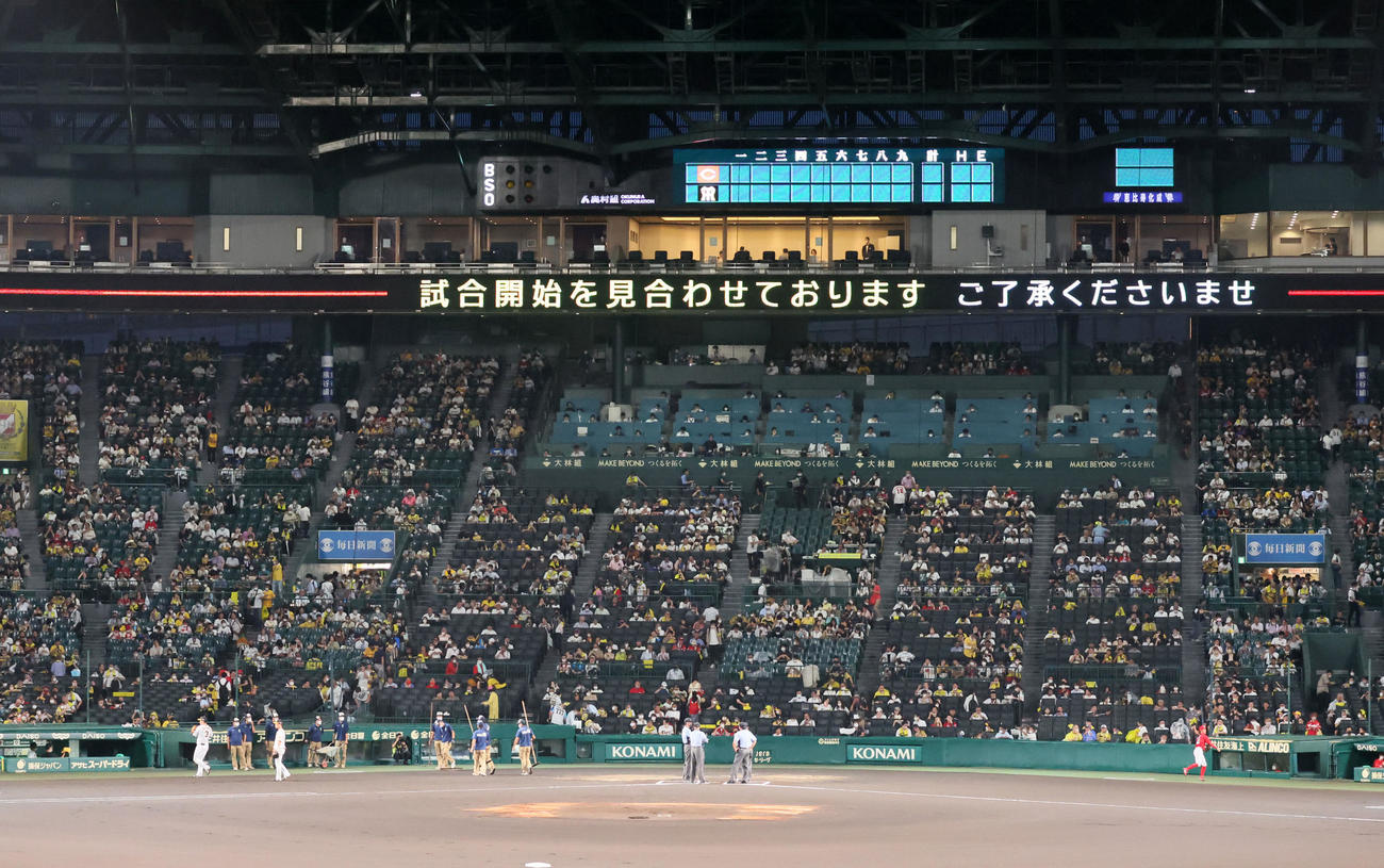 阪神対広島　雨もあがり試合開始を待つ甲子園（撮影・加藤哉）