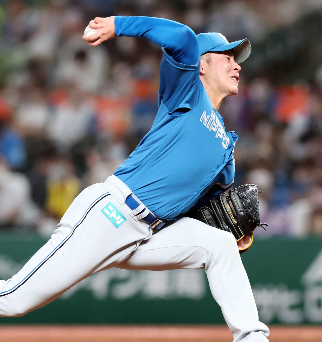 西武対日本ハム　6回裏西武の攻撃で投げ込む吉田（撮影・浅見桂子）