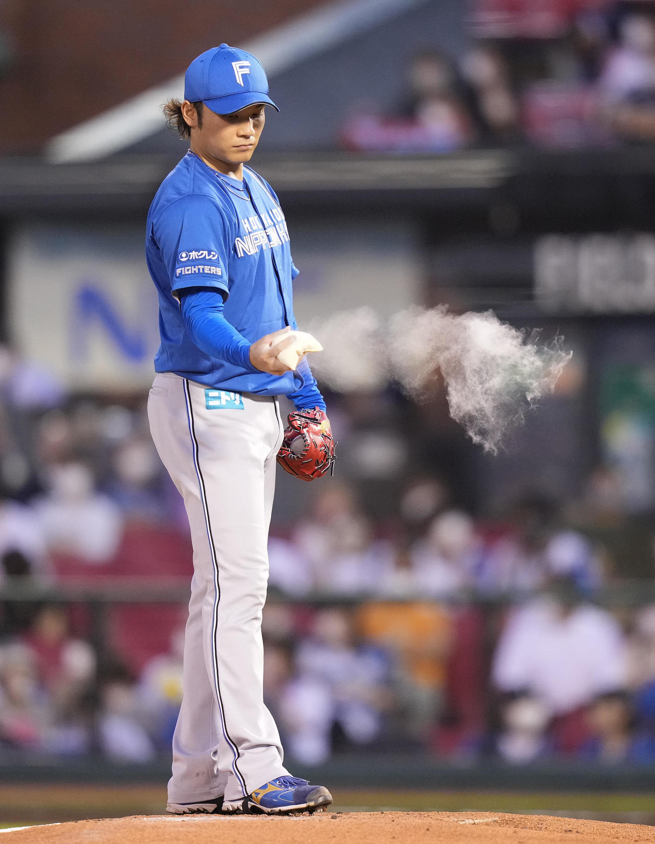 楽天対日本ハム　1回裏、ロジンを手につける日本ハム先発の伊藤（撮影・鈴木みどり）