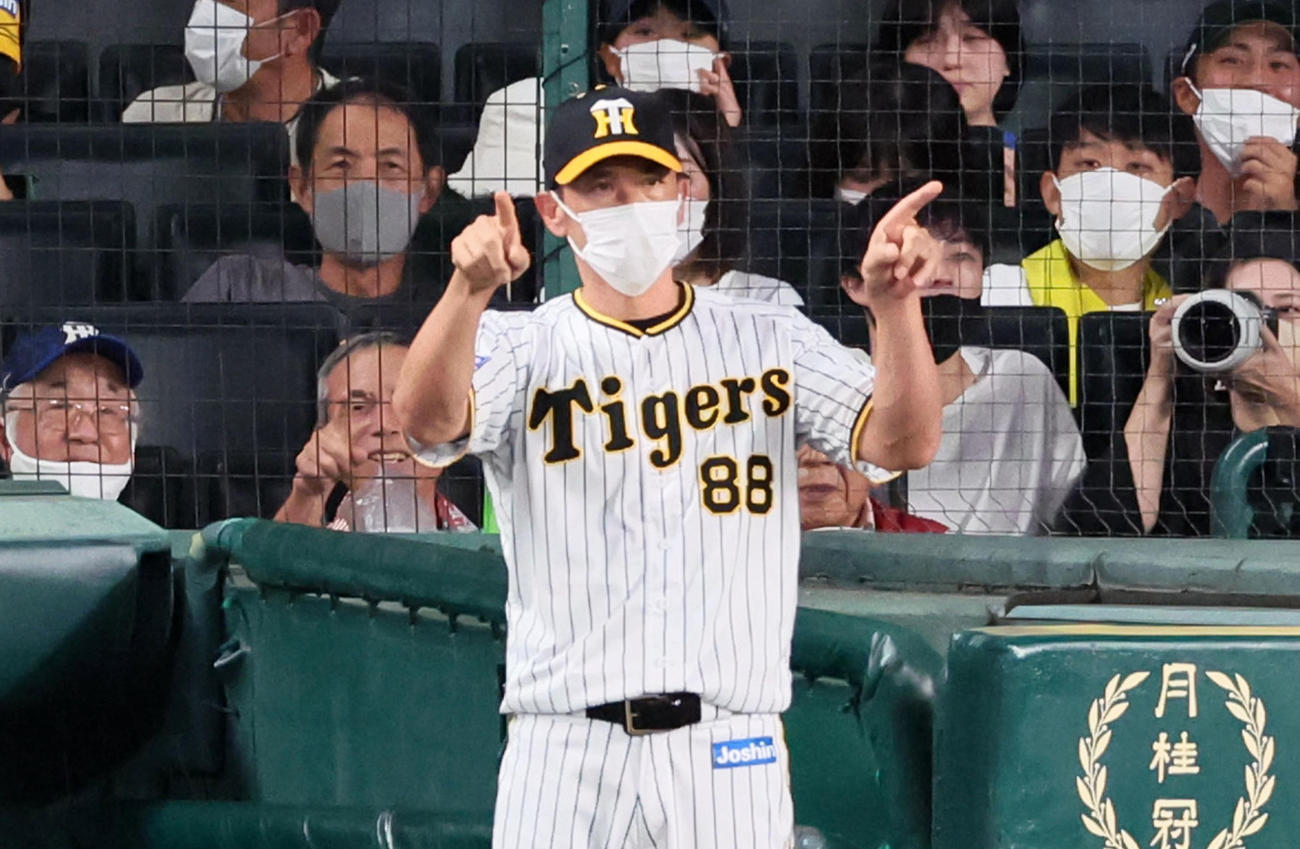 阪神対巨人　3回表巨人無死、矢野監督は吉川の一塁判定にリクエストする（撮影・加藤哉）
