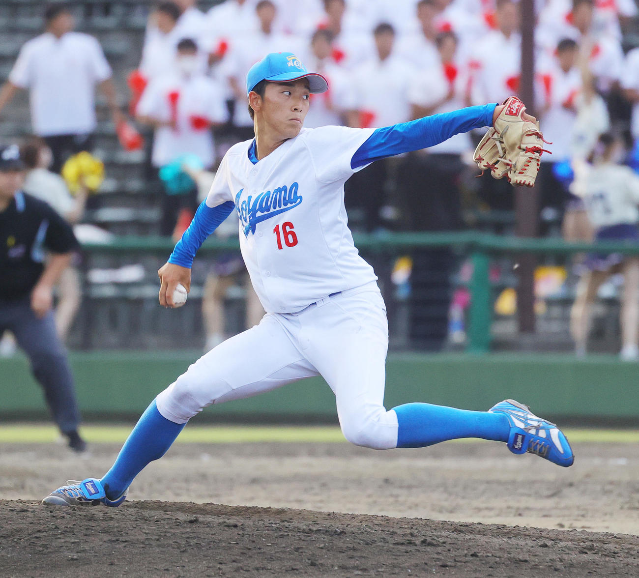 青学大対国学院大　力投する青学大・常広（撮影・野上伸悟）