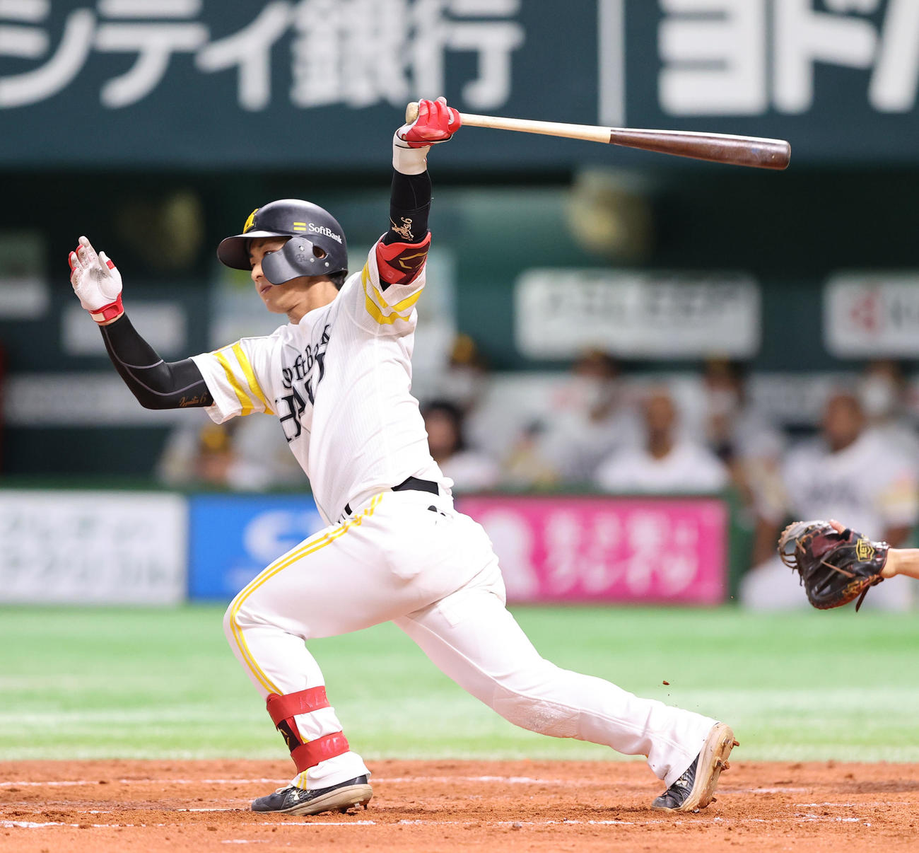 ソフトバンク対西武　3回裏ソフトバンク2死、今宮健太は左前安打を放つ（撮影・梅根麻紀）