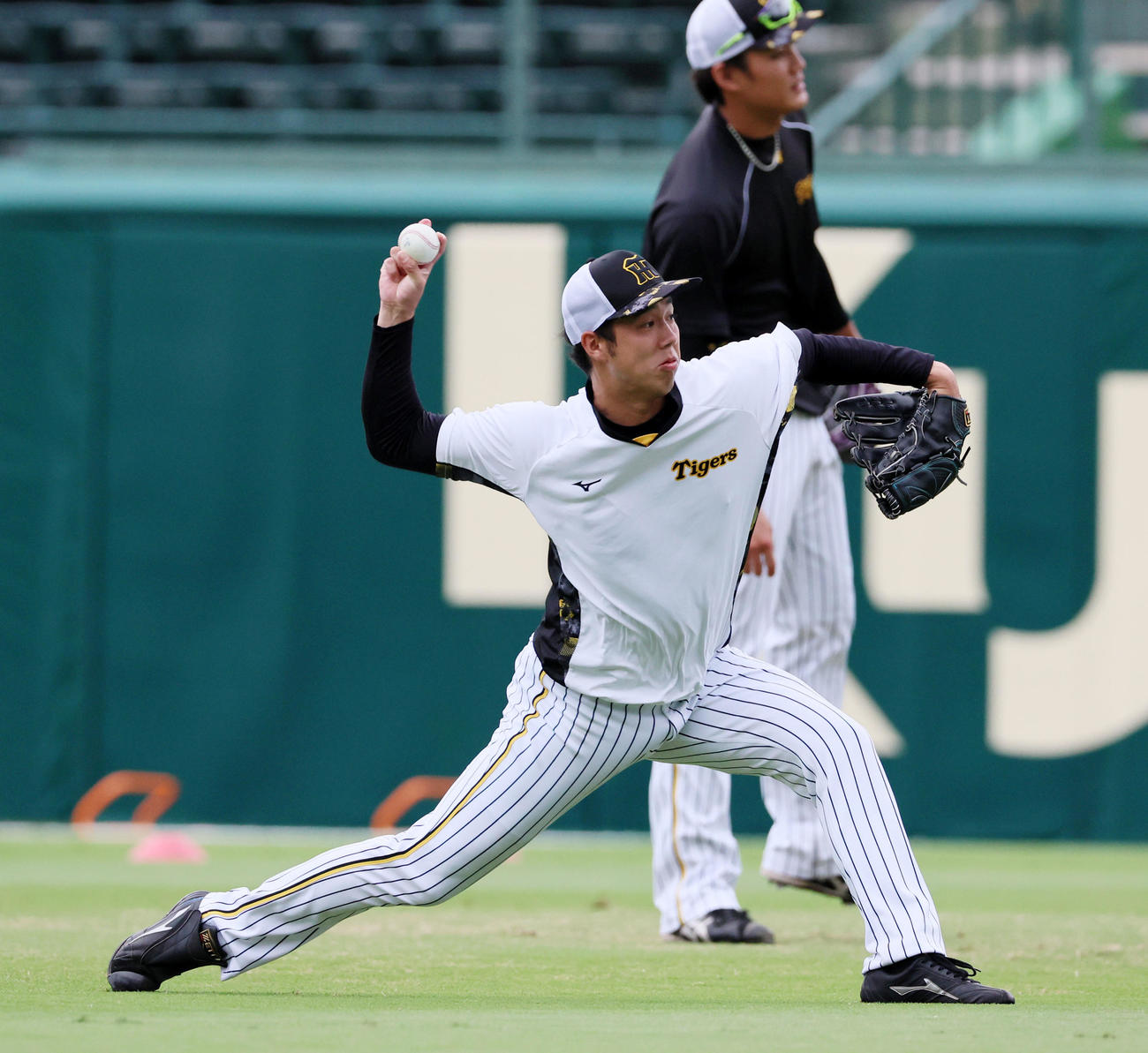 阪神対ヤクルト　練習でキャッチボールする阪神青柳（撮影・加藤哉）