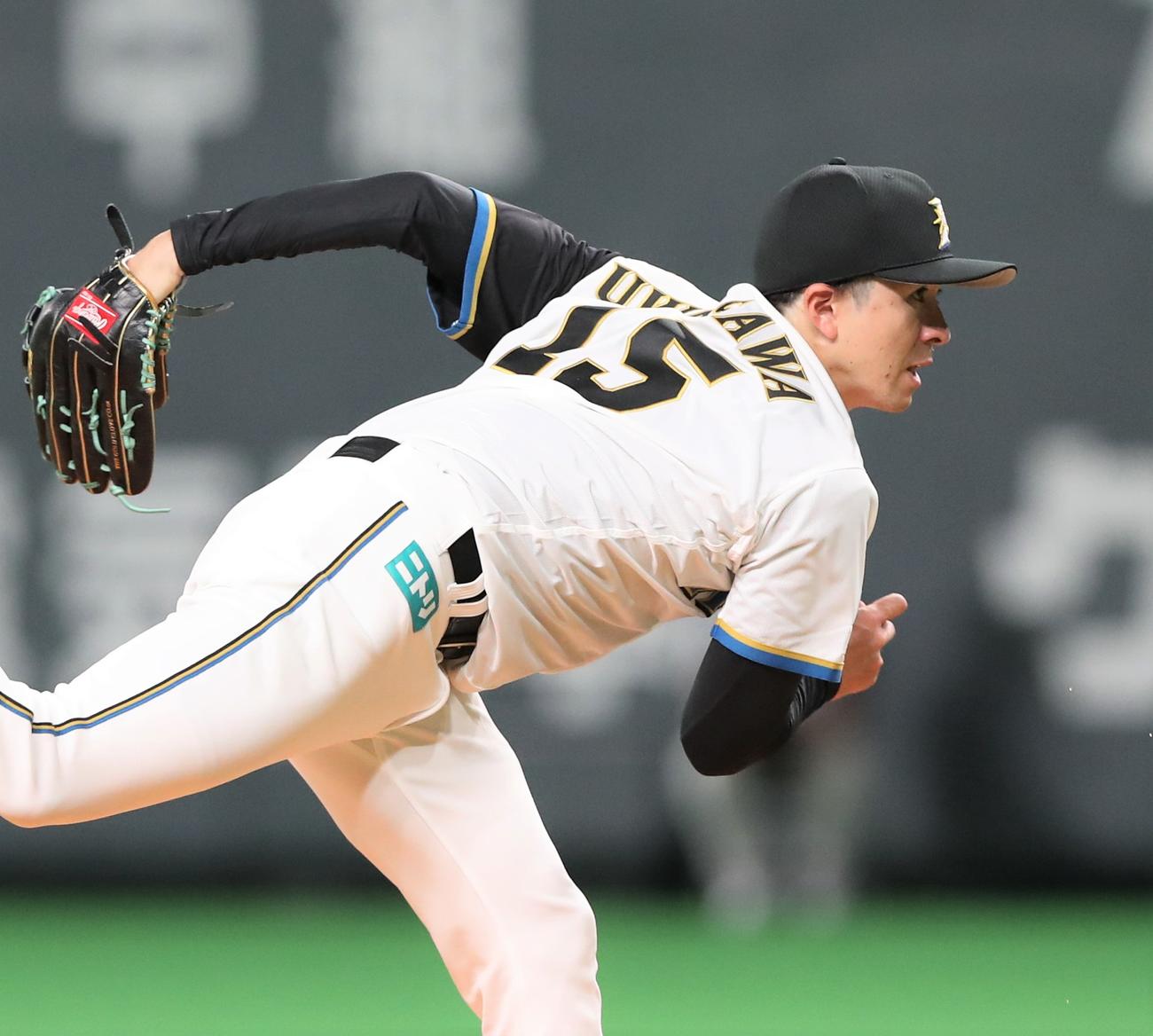 日本ハム対オリックス　力投する上沢（撮影・黒川智章）