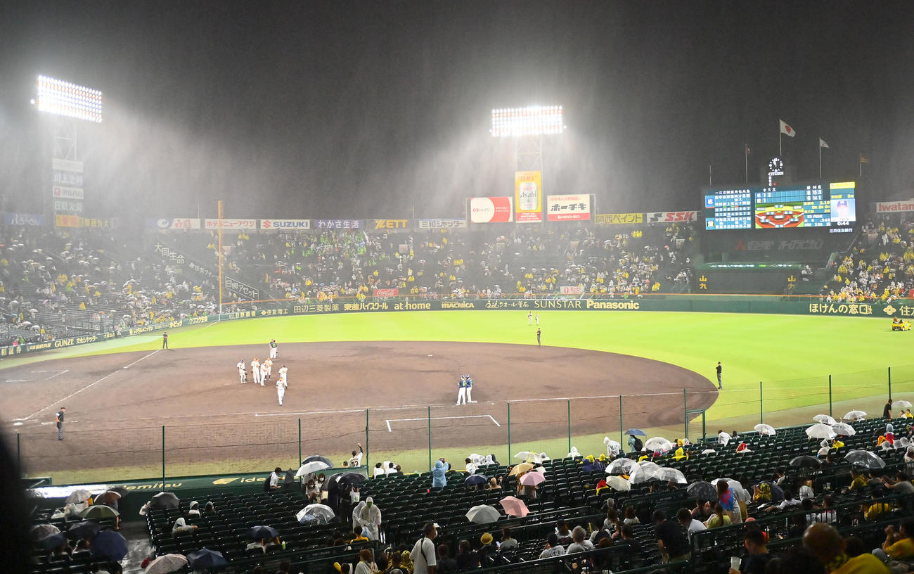 阪神対ヤクルト　11回表ヤクルト1死満塁、塩見に2点適時打を浴び降板する阪神浜地（撮影・和賀正仁）