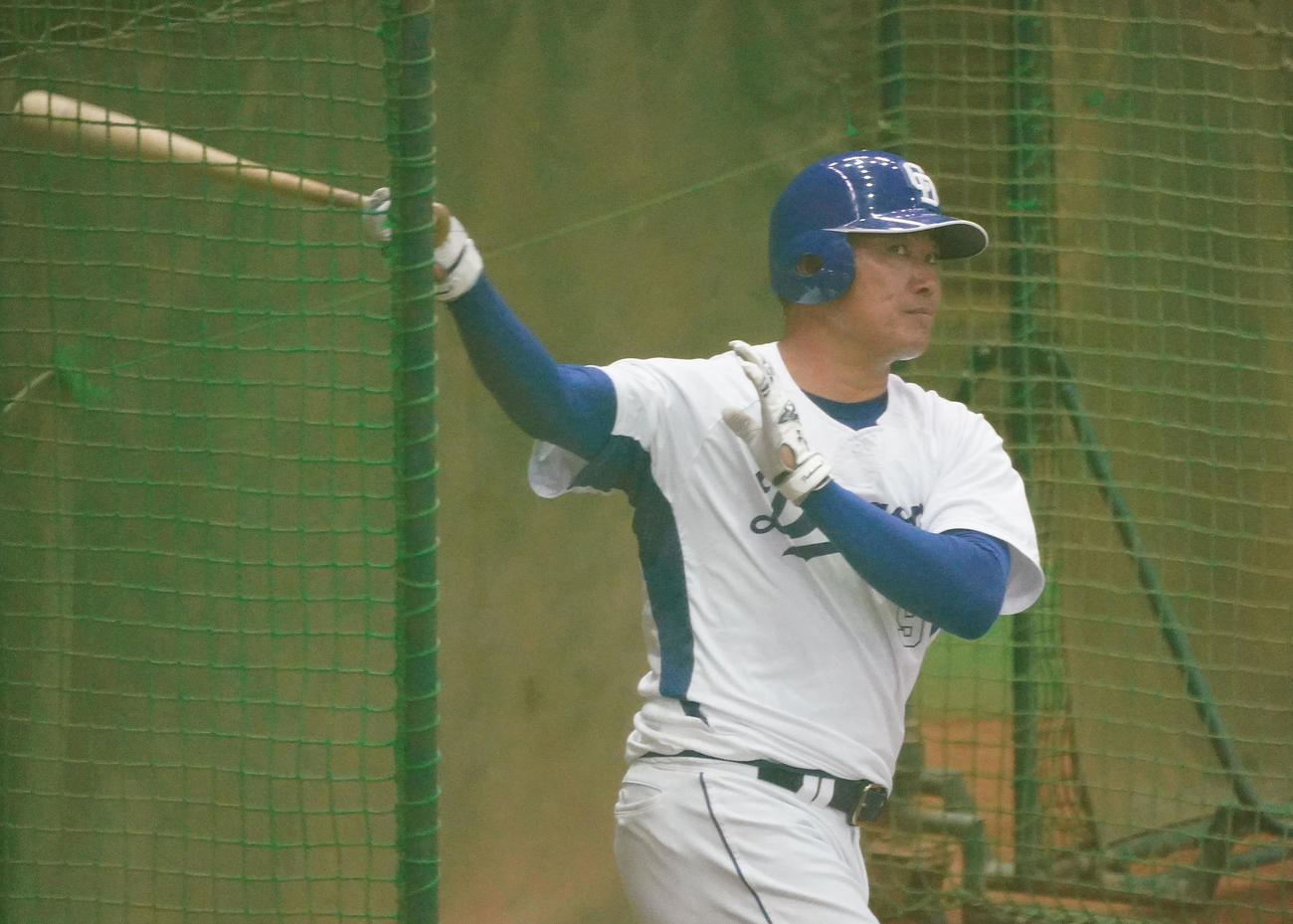 ウエスタン・リーグ中日対阪神　試合前、打撃練習をする福留（撮影・森本幸一）
