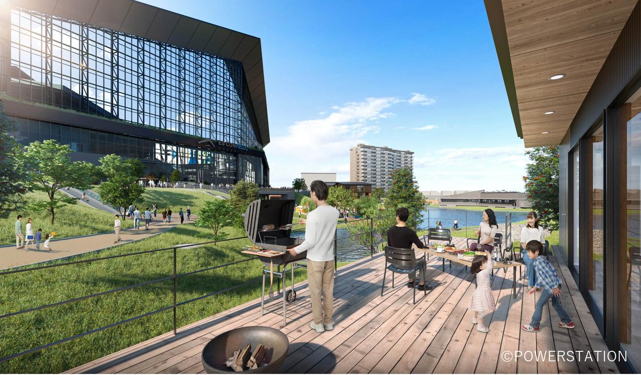 日本ハムの新球場南側の芝生エリアでグランピングなどが体験できる「BALLPARK TAKIBI TERRACE ALLPAR」の宿泊棟　（C)H.N.F.