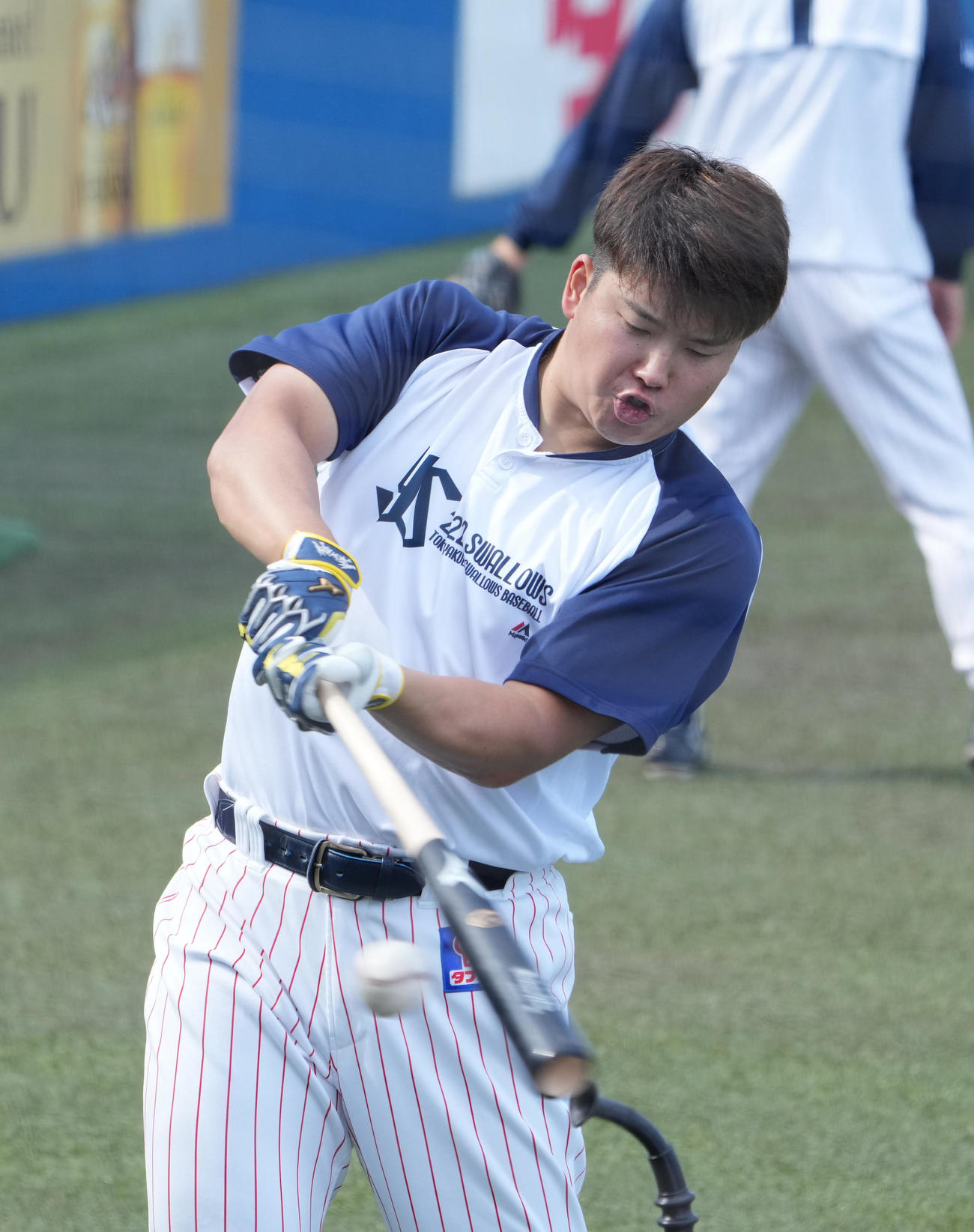ヤクルト対広島　試合前の練習に臨むヤクルト村上（撮影・小沢裕）