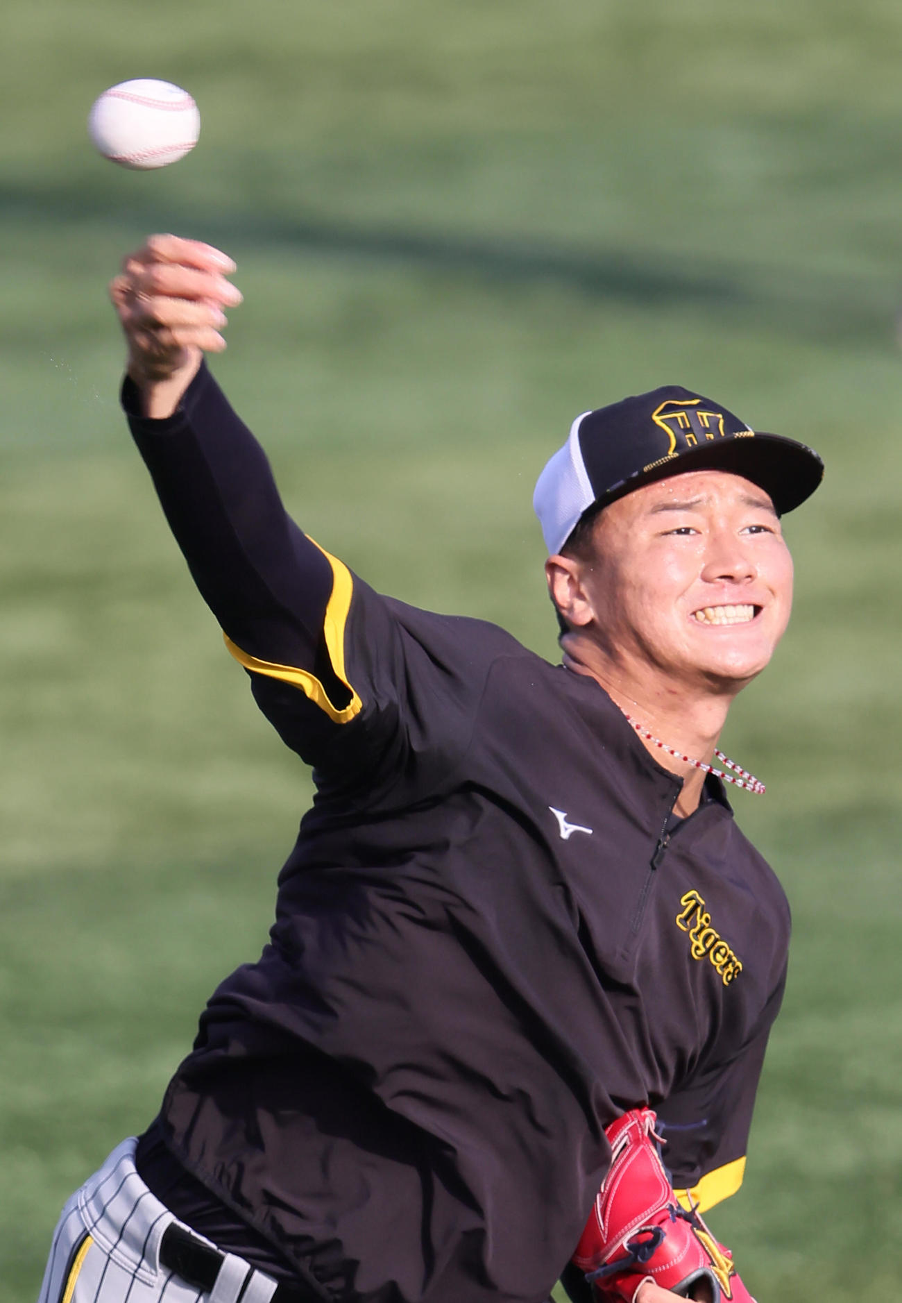 キャッチボールで調整する阪神森木（撮影・足立雅史）