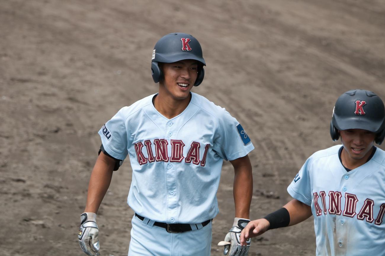 近大・野間翔一郎外野手は6回に決勝3ランを放った（写真提供：関西学生野球連盟）