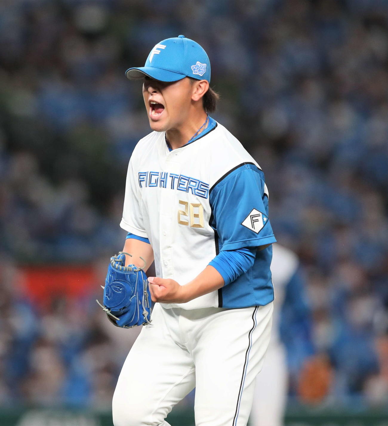 西武対日本ハム　10回裏西武1死一塁、鈴木を併殺にとり叫ぶ河野（撮影・黒川智章）