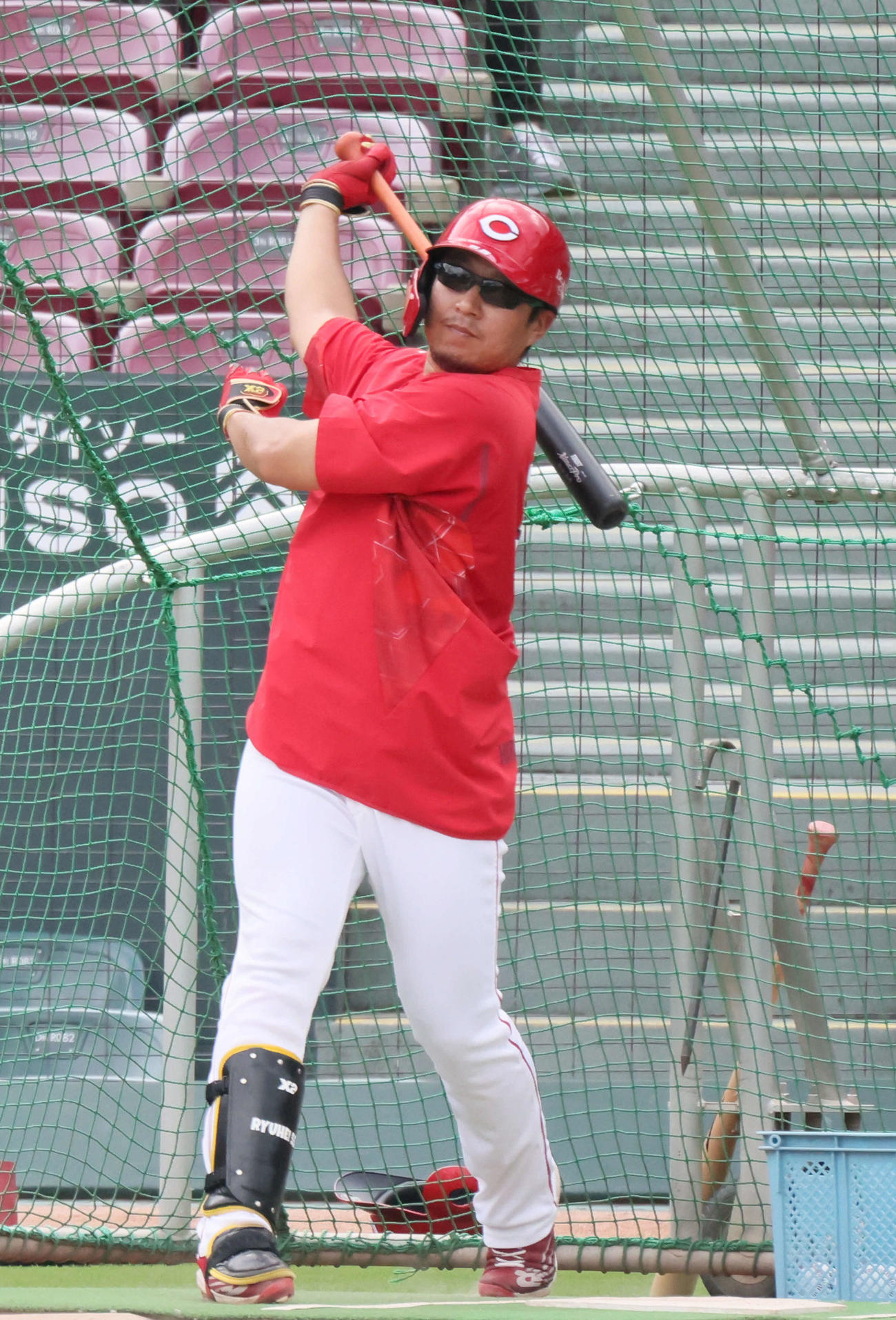 広島対巨人　試合前、打撃練習をする松山（撮影・加藤孝規）