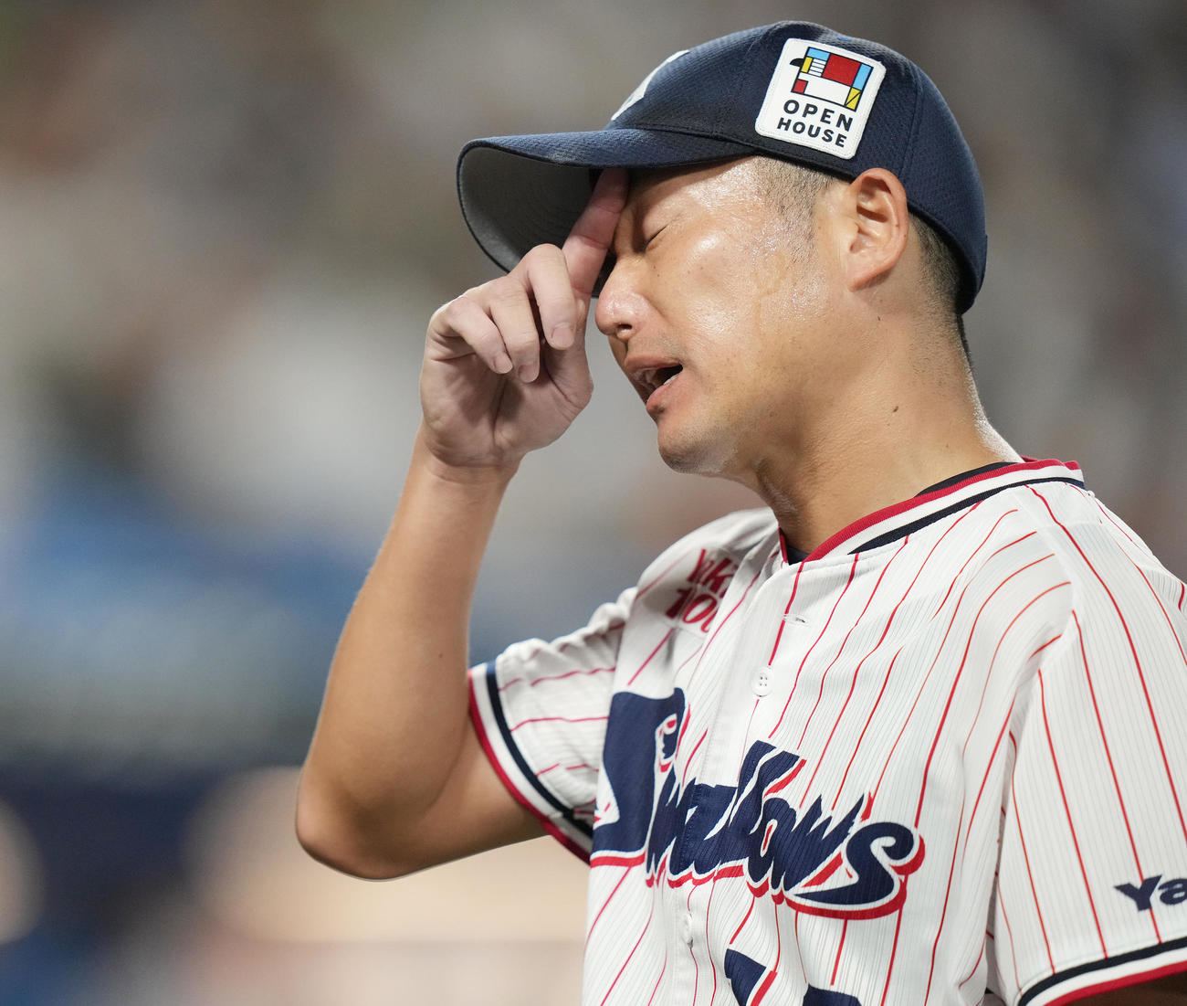 ヤクルト対巨人　5回途中、降板するヤクルト石川（撮影・鈴木みどり）