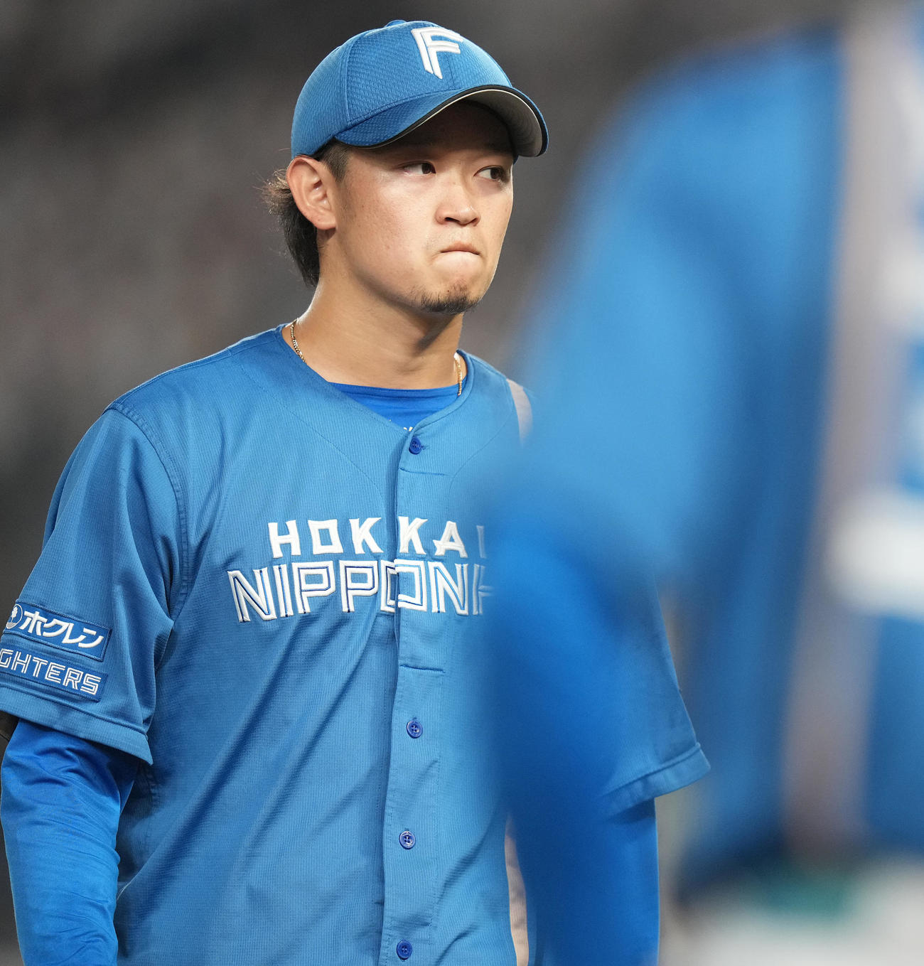ロッテ対日本ハム　5回裏途中で降板する日本ハム鈴木（撮影・鈴木みどり）