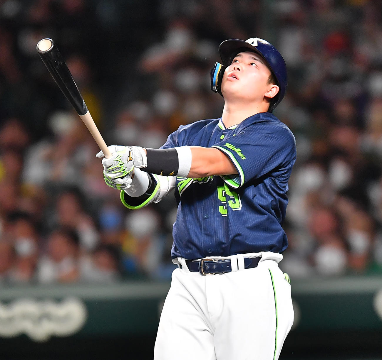 阪神対ヤクルト　4回表ヤクルト1死、打ち上げ左飛に倒れる村上（撮影・清水貴仁）